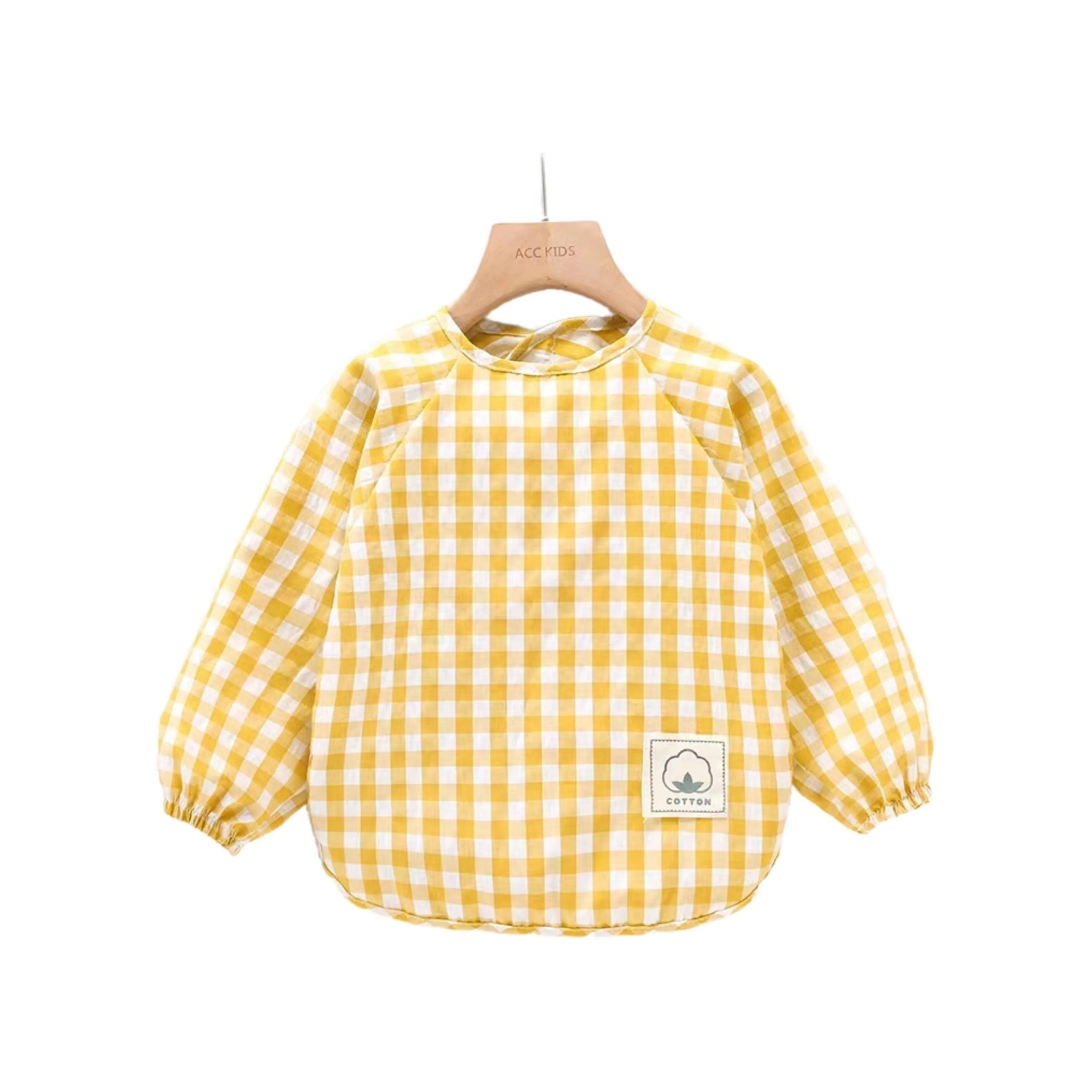 Classic Gingham Style Long-Sleeve Baby Smock in Sky Blue