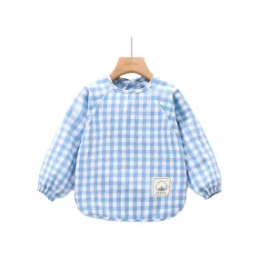 Classic Gingham Style Long-Sleeve Baby Smock in Sky Blue