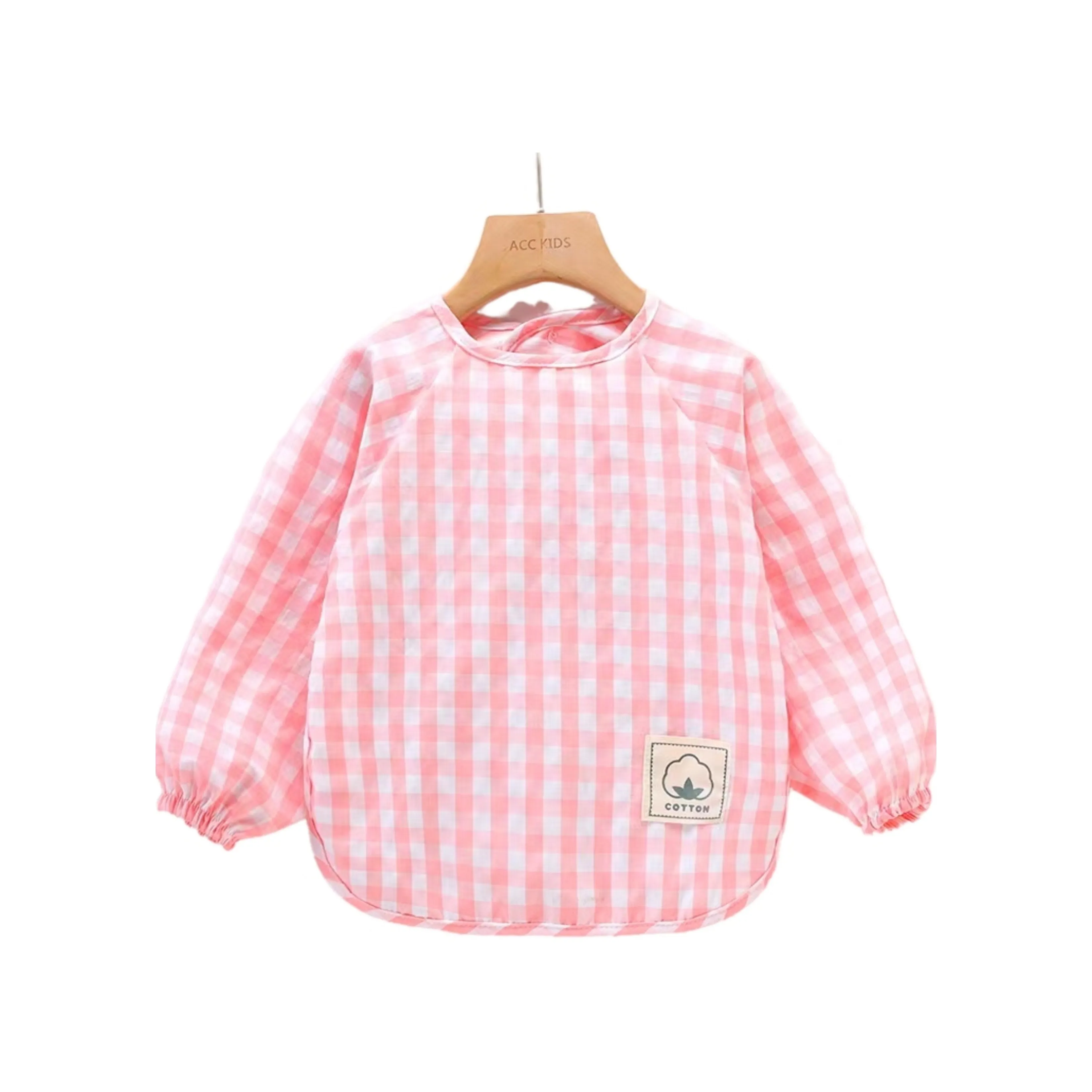 Classic Gingham Style Long-Sleeve Baby Smock in Sky Blue