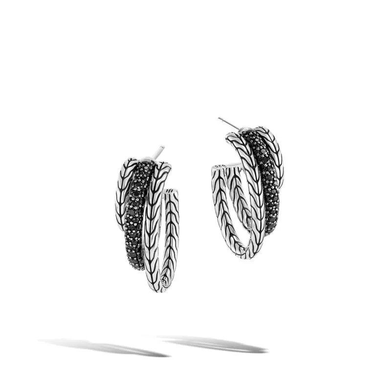 Classic Motif Pavé J Hoop Earring