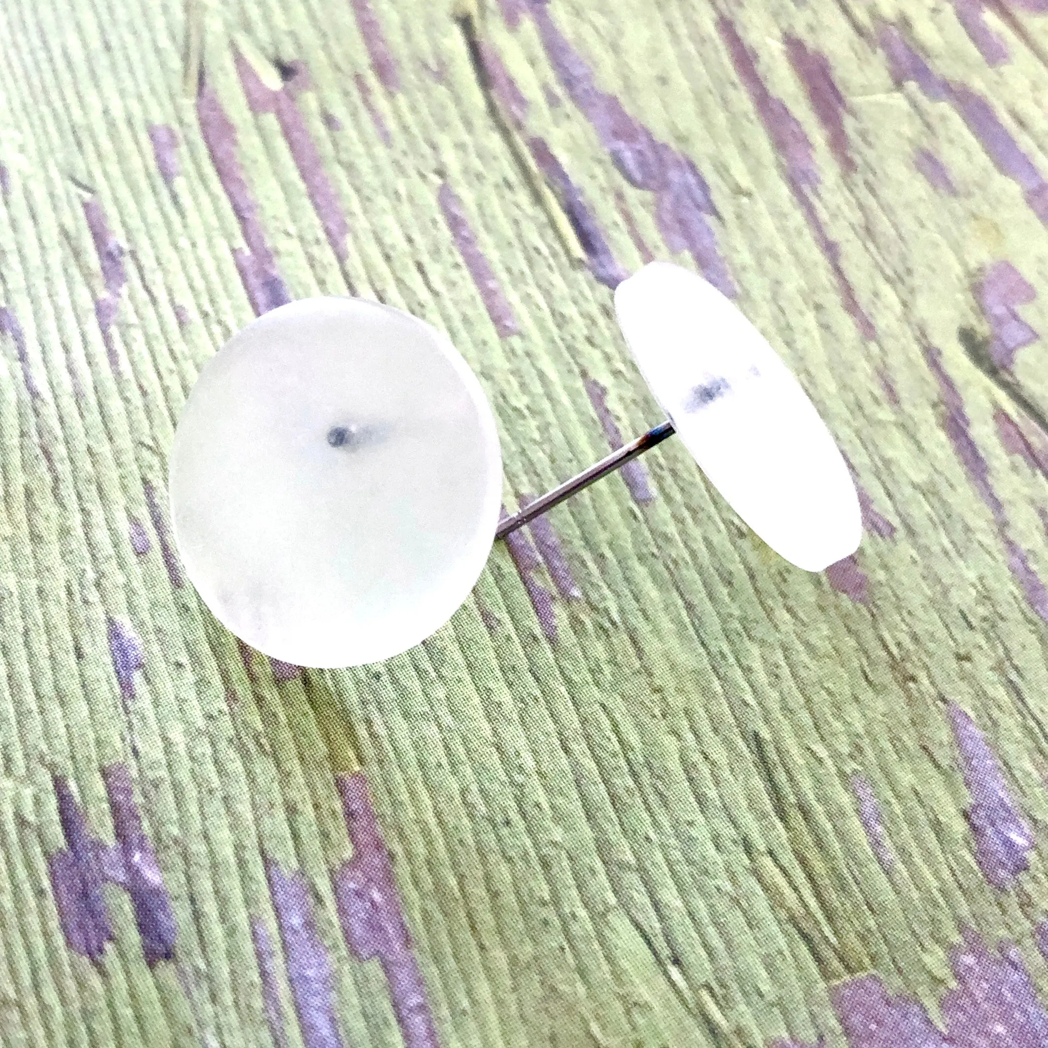 Clear Frosted Lucite Disc Stud Earrings