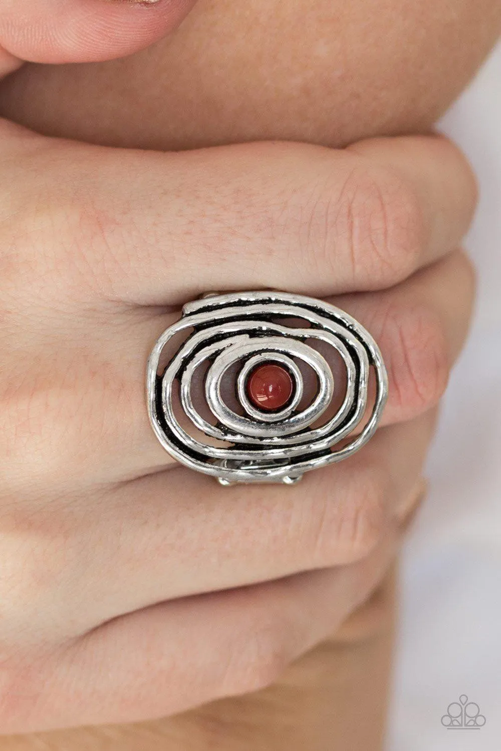 Colorfully Chaotic Silver and Brown Ring - Paparazzi Accessories