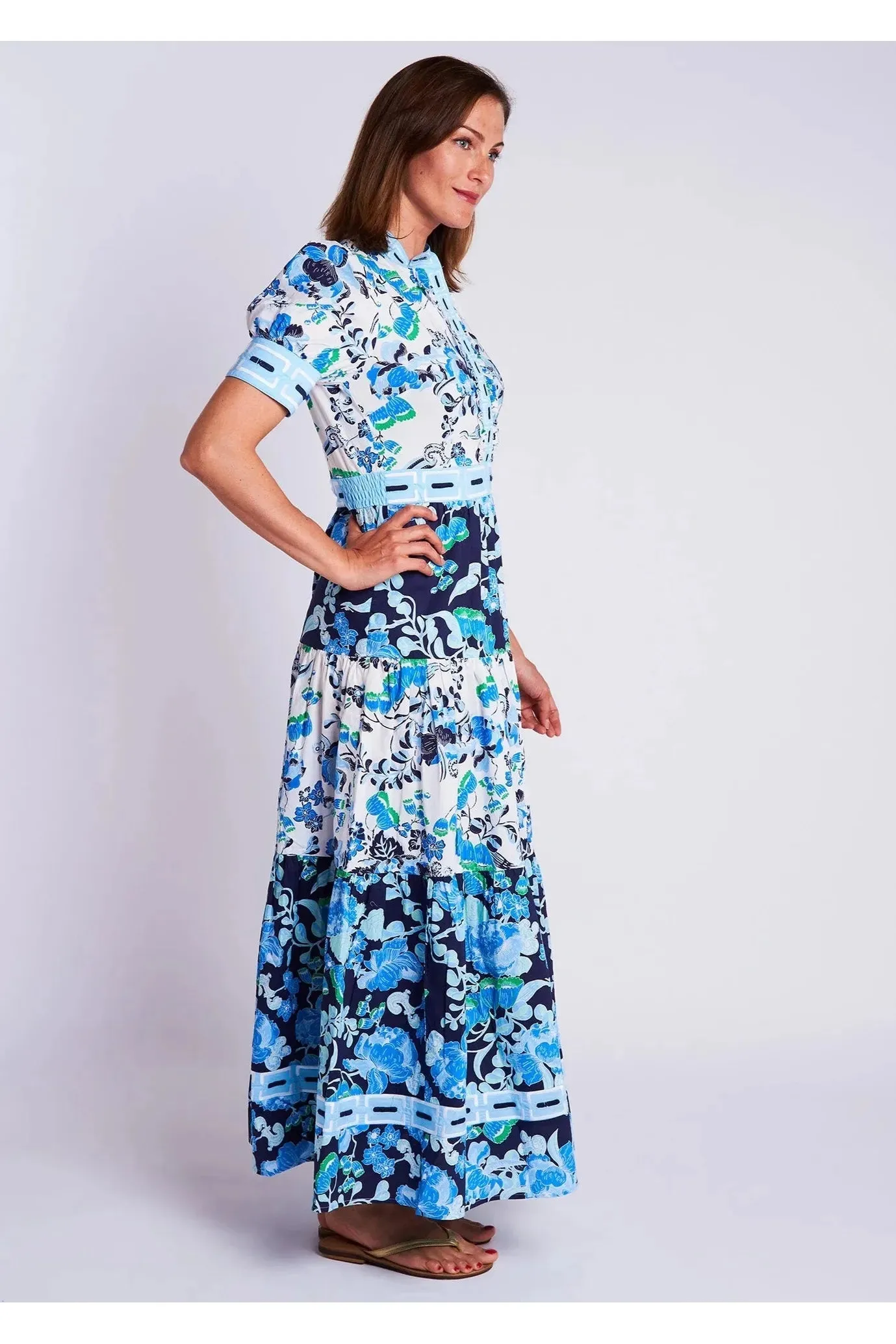 Cordelia White/Blue Annabelle Short Sleeve Maxi Dress