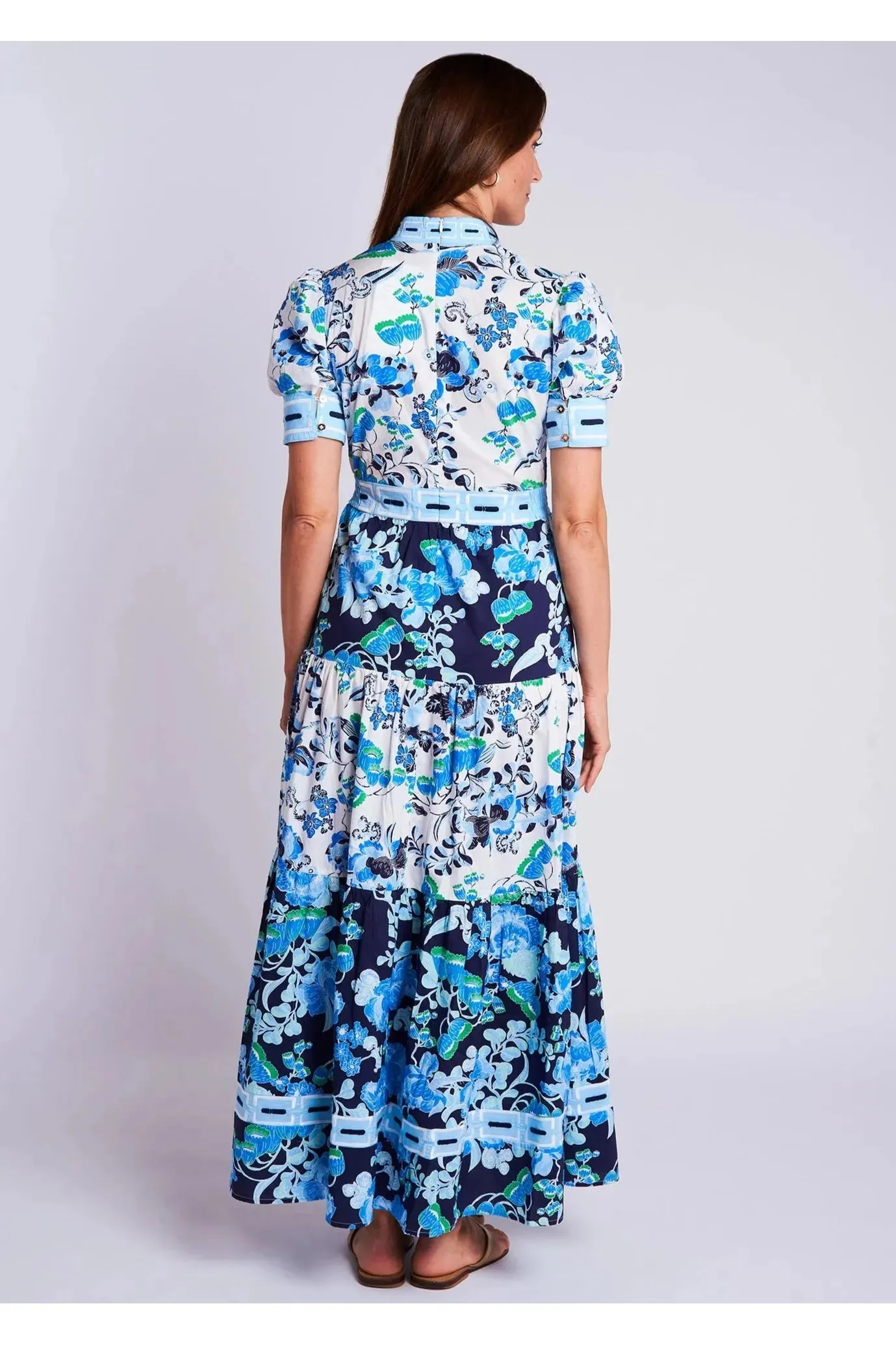 Cordelia White/Blue Annabelle Short Sleeve Maxi Dress