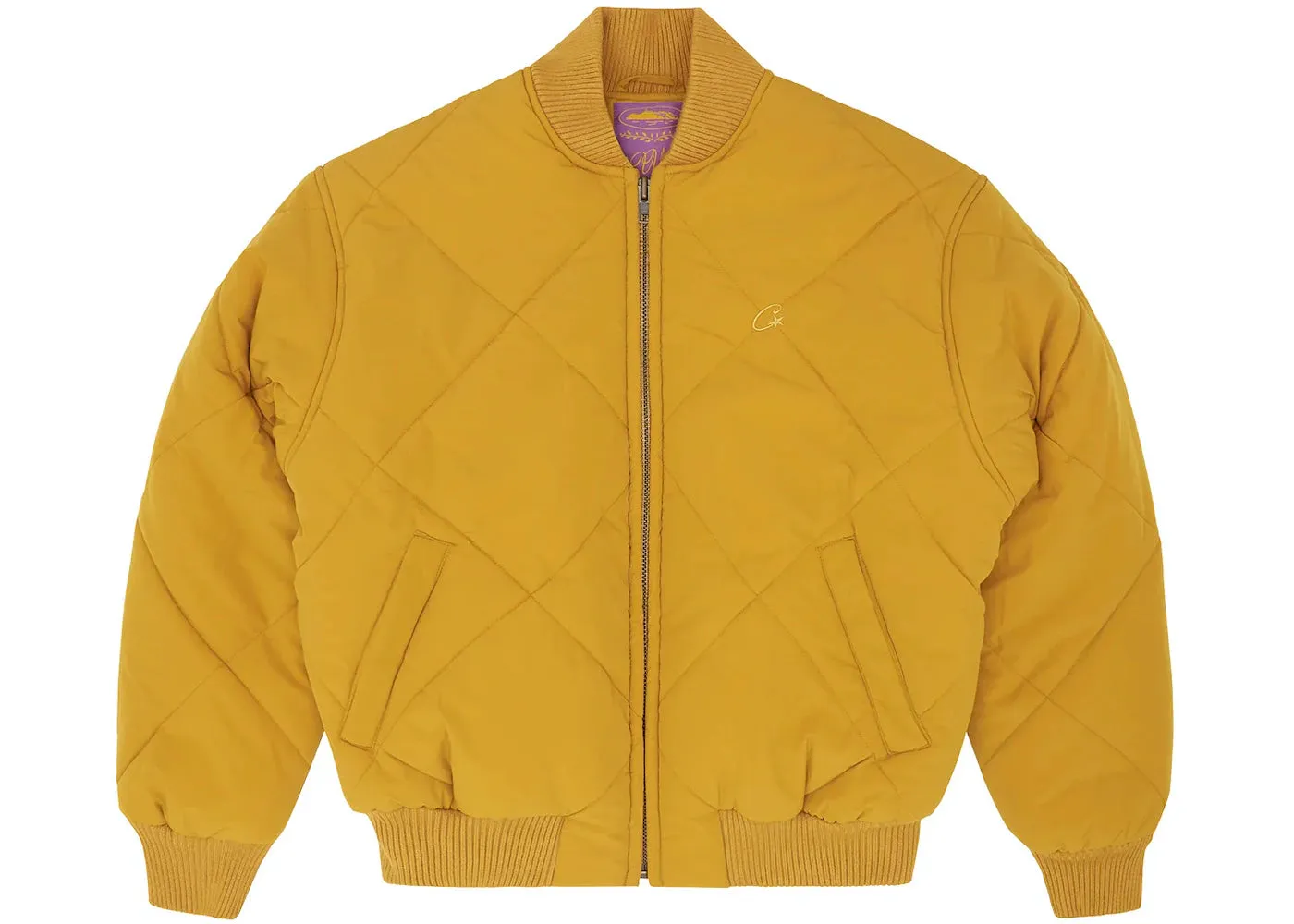 Corteiz Olde English Quilted Bomber Jacket Yellow