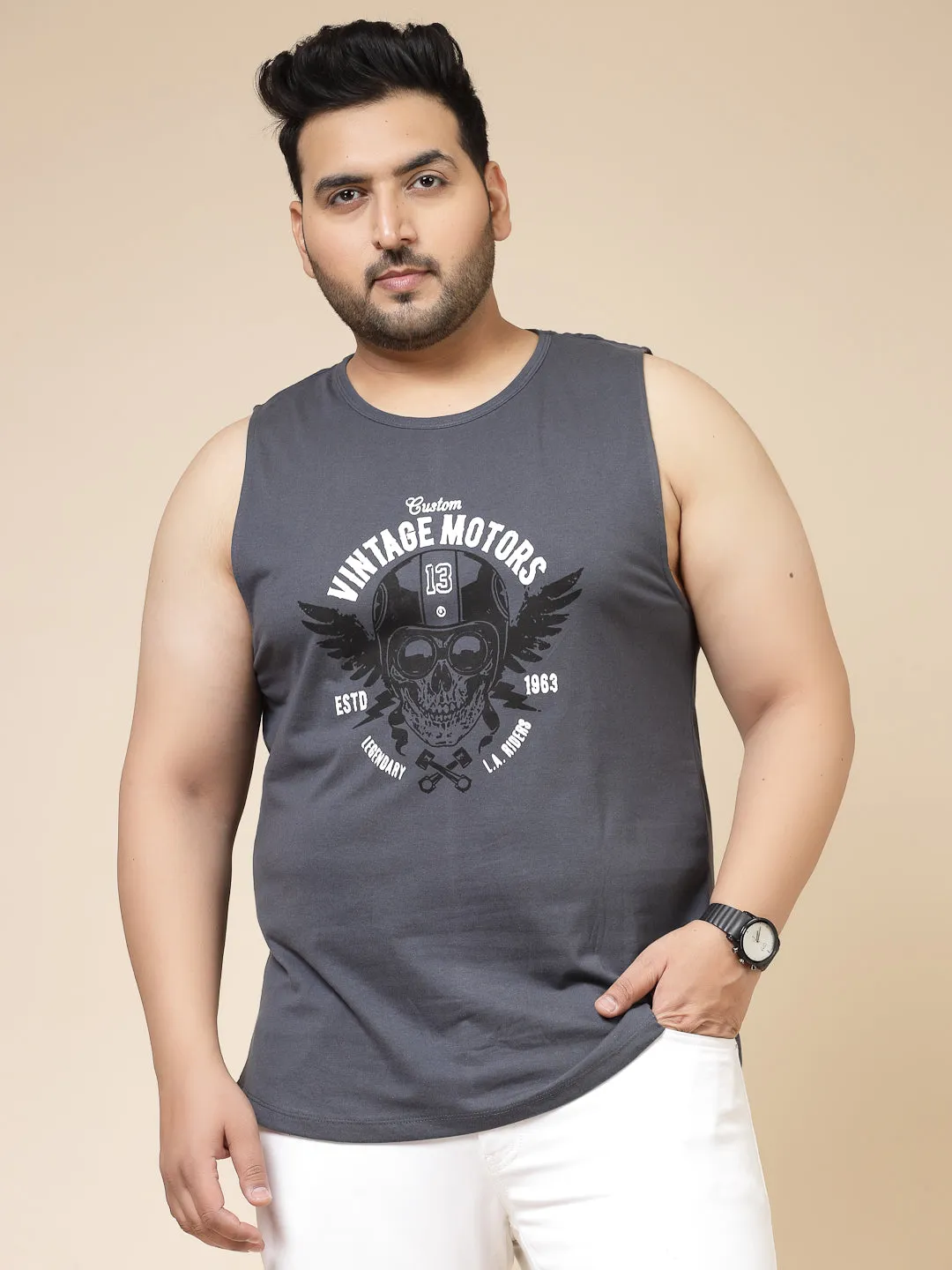 Cotton Canvas Typography Vest T-Shirt