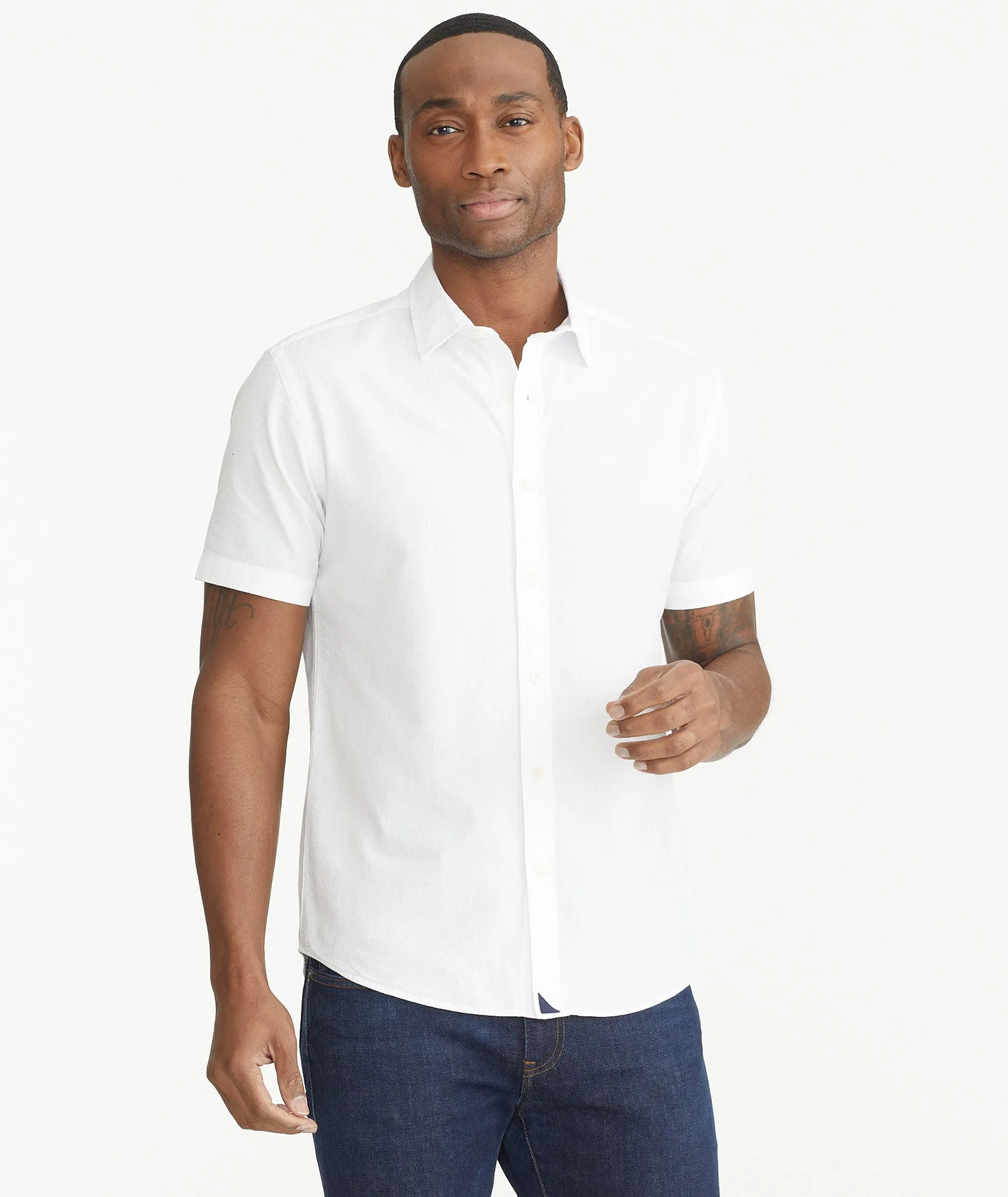 Cotton Seersucker Short-Sleeve Pavao Shirt