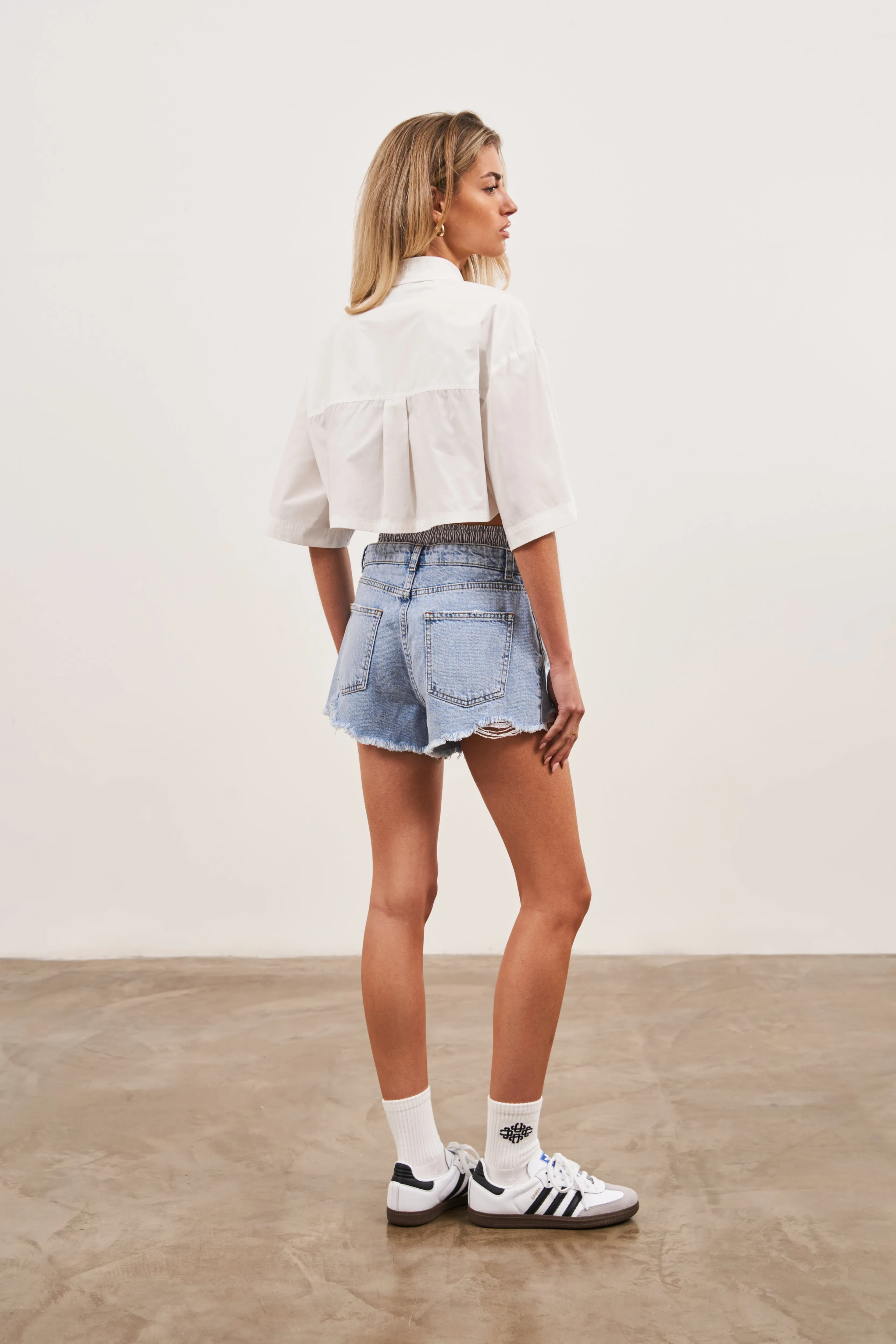 CROPPED POPLIN POCKET DETAIL SHIRT - WHITE