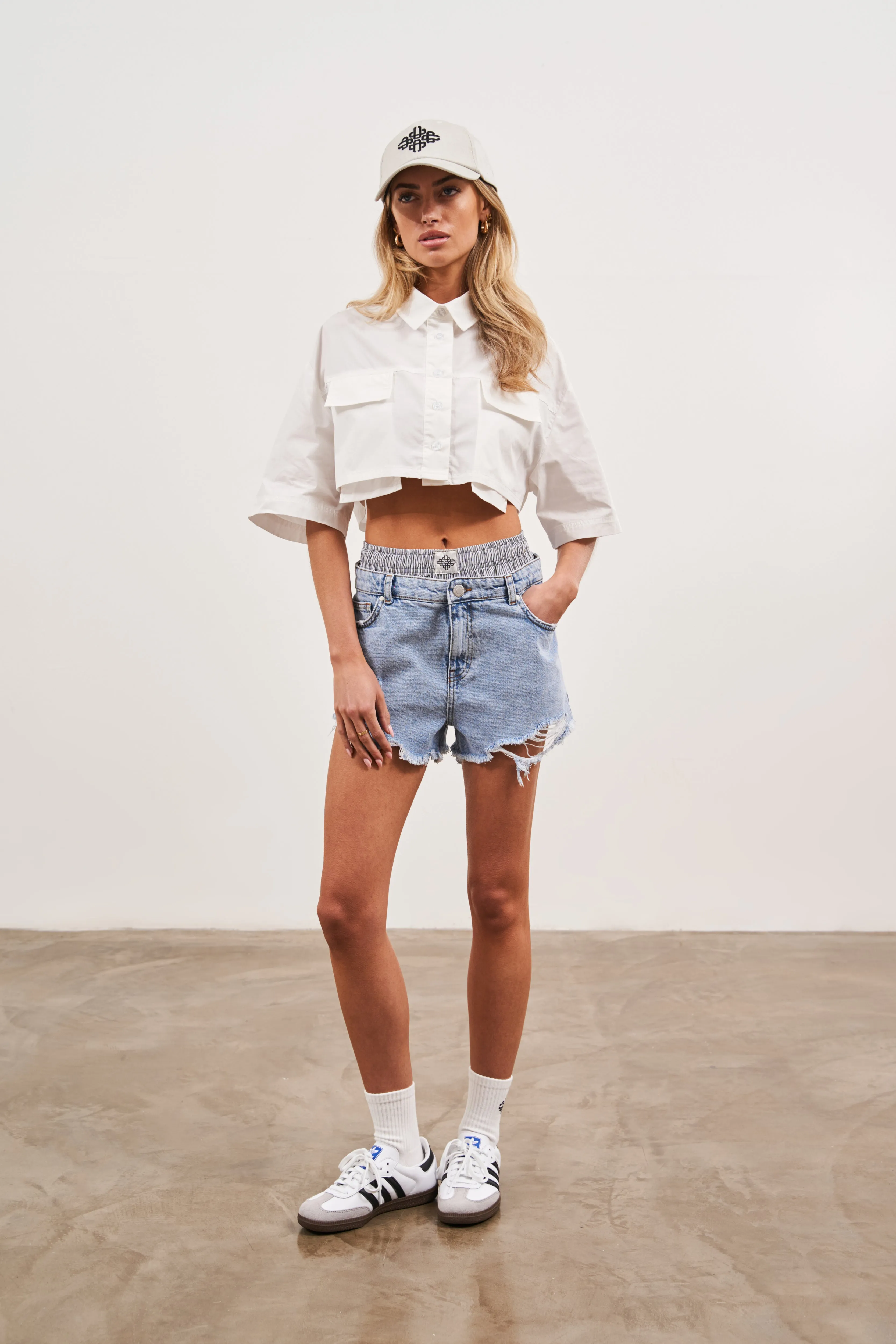 CROPPED POPLIN POCKET DETAIL SHIRT - WHITE