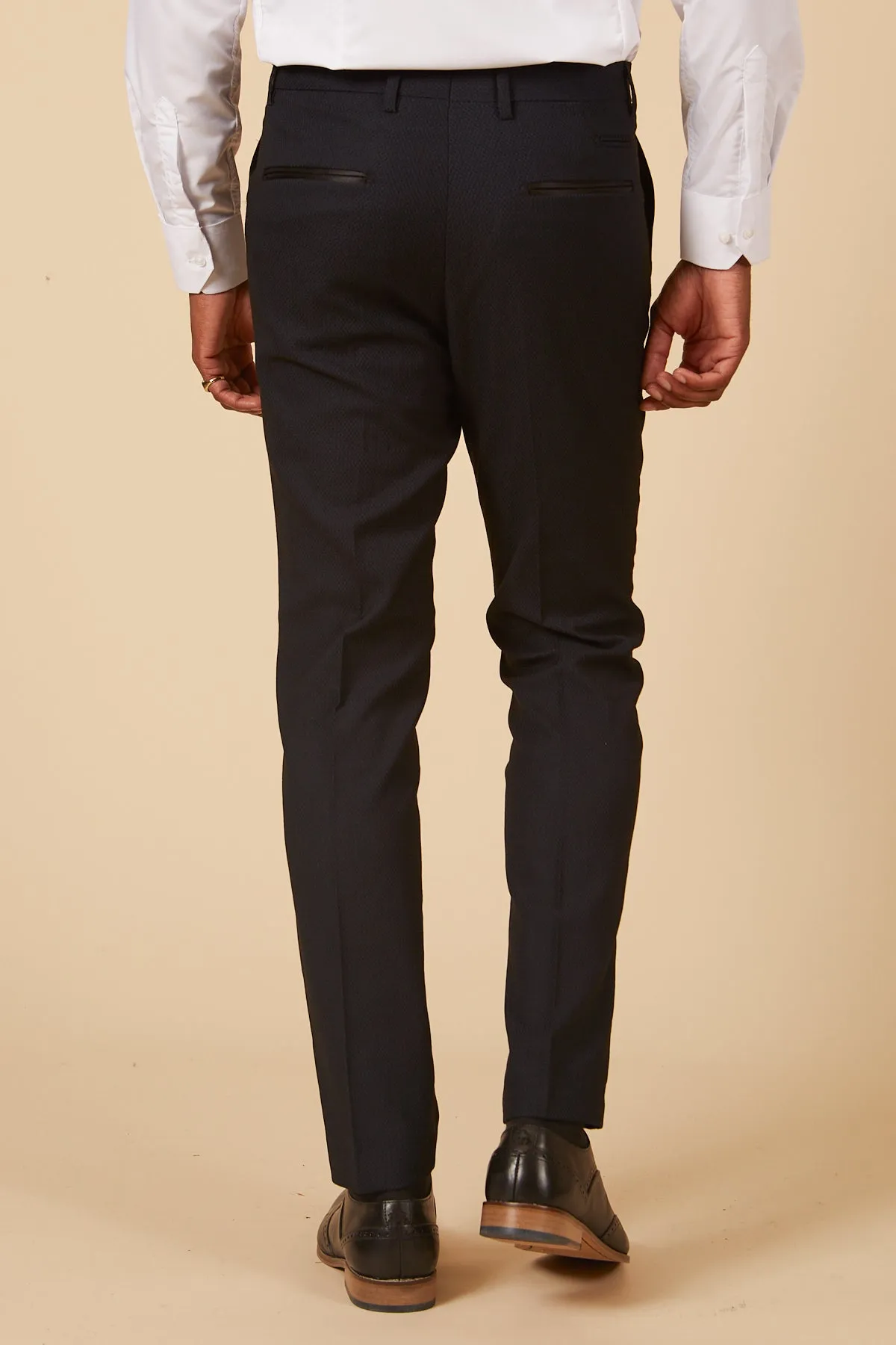 DALTON - Navy Tux Lapel Diamond Three Piece Suit