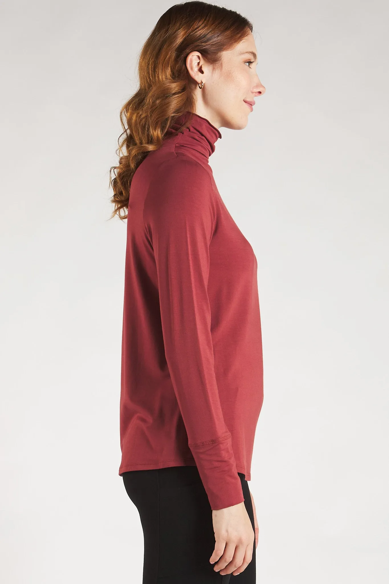 Dalya Funnel-Neck Bamboo Long Sleeve - Rosewood