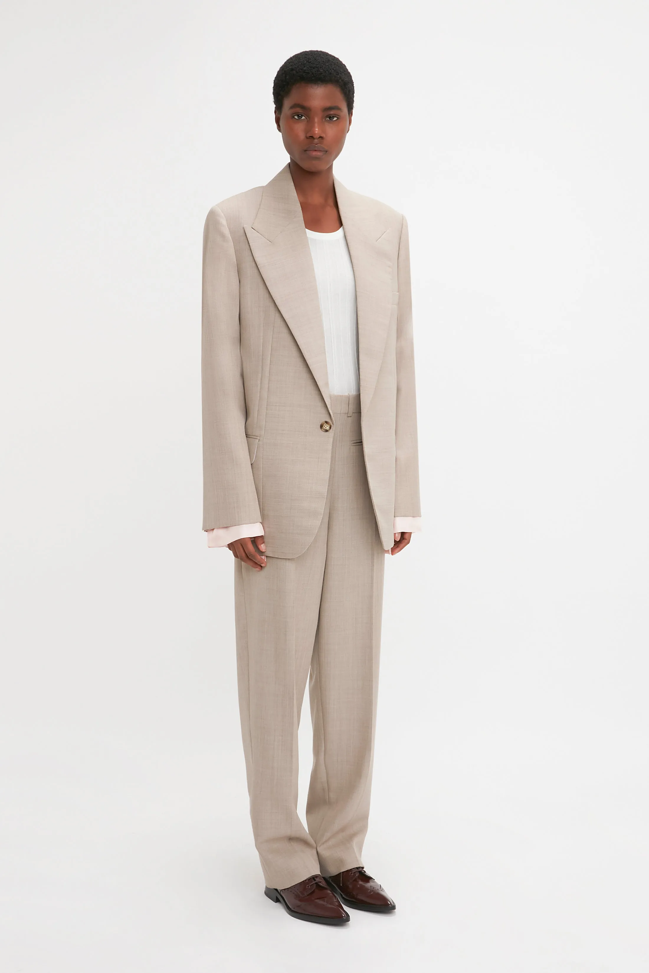 Darted Sleeve Tailored Jacket In Sesame