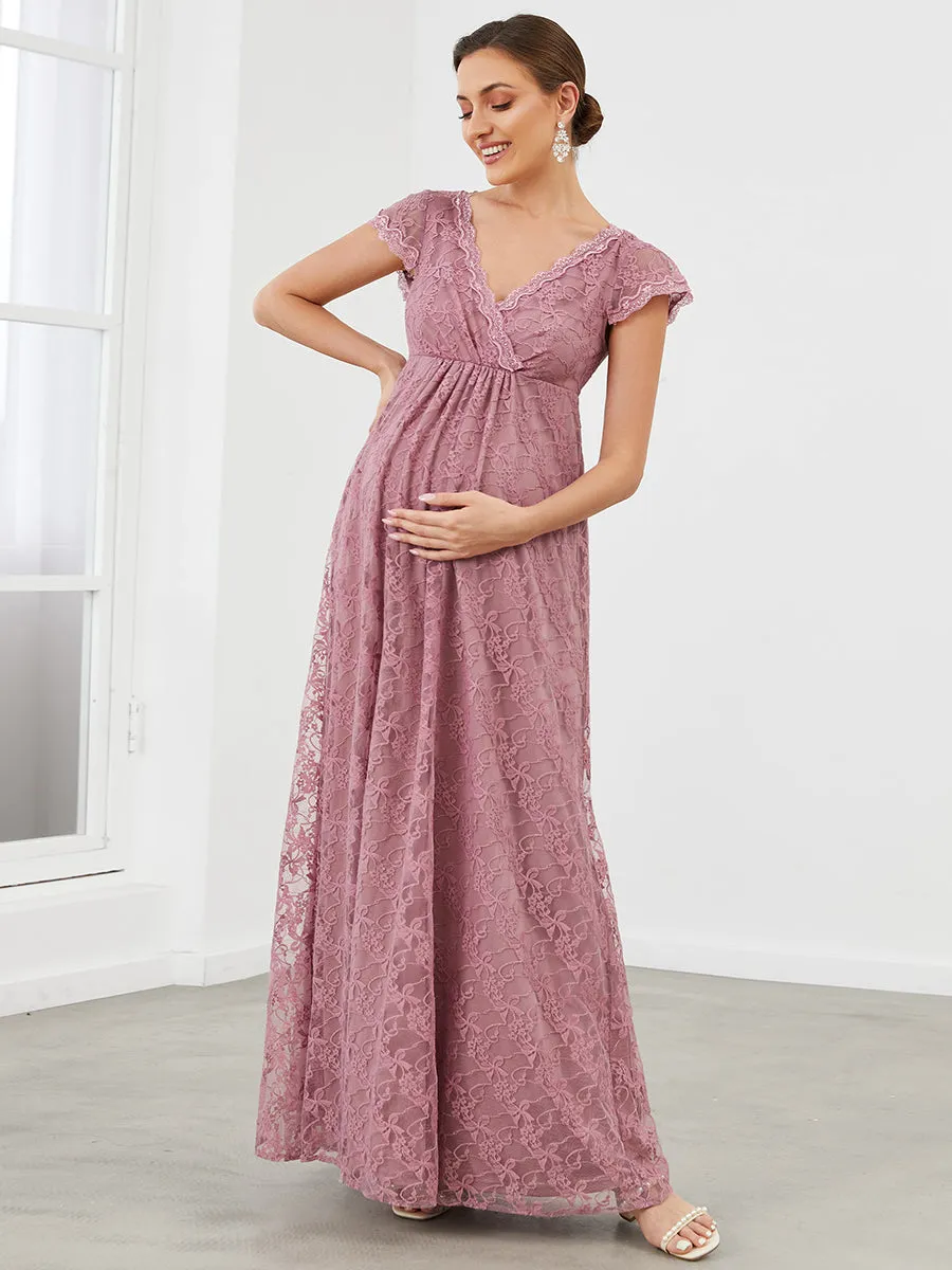 Deep V Neck A Line Wholesale Maternity Dresses with Cover Sleeves