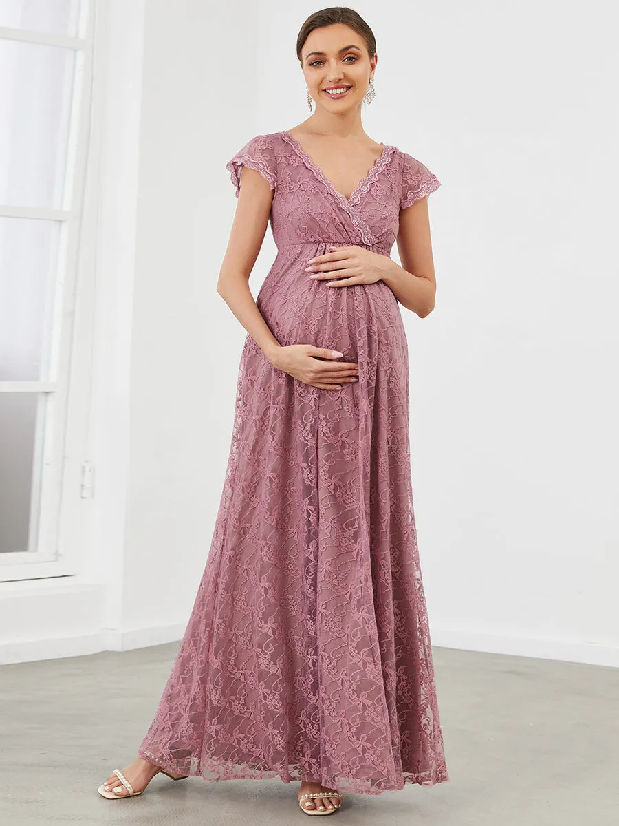 Deep V Neck A Line Wholesale Maternity Dresses with Cover Sleeves