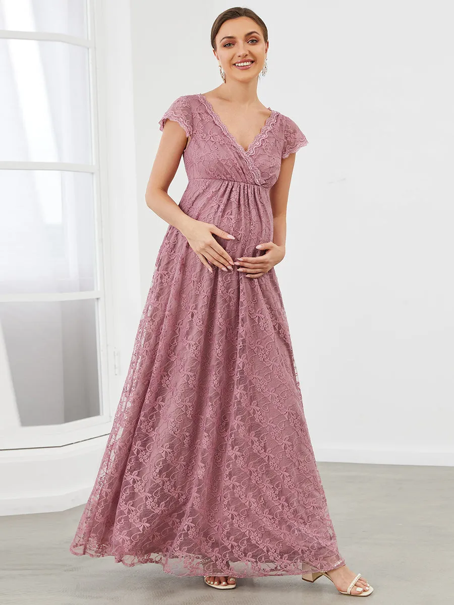 Deep V Neck A Line Wholesale Maternity Dresses with Cover Sleeves