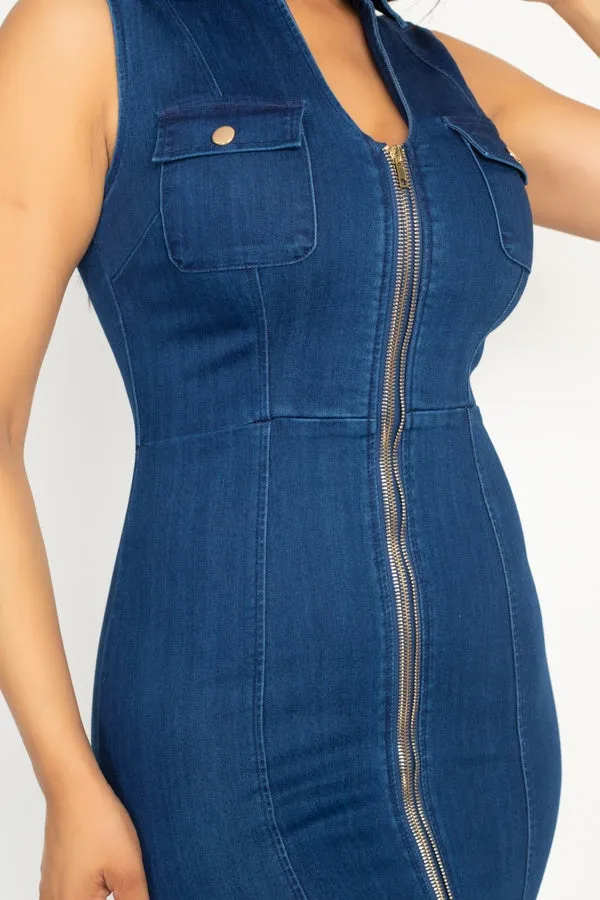 Denim Button Front Mini Dress