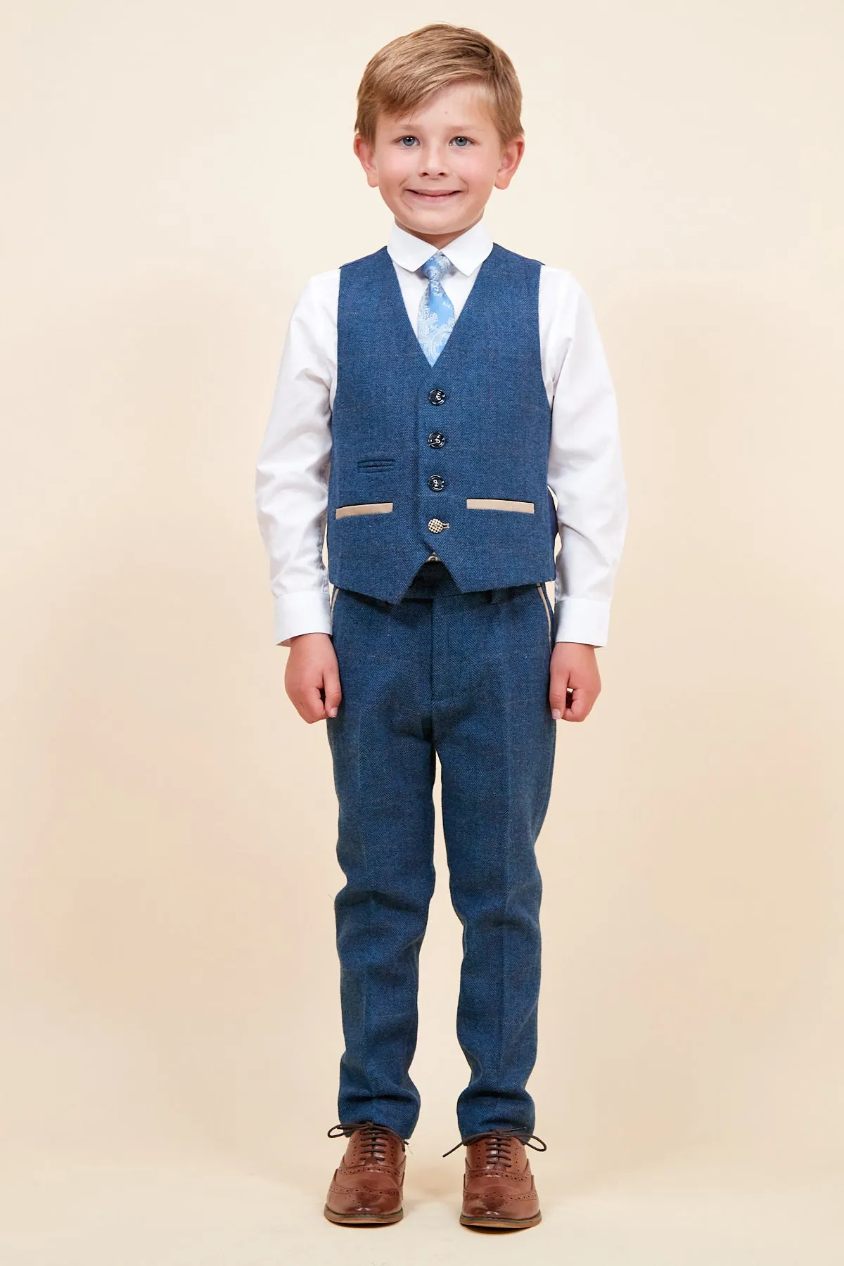 DION - Childrens Blue Tweed Check Three Piece Suit