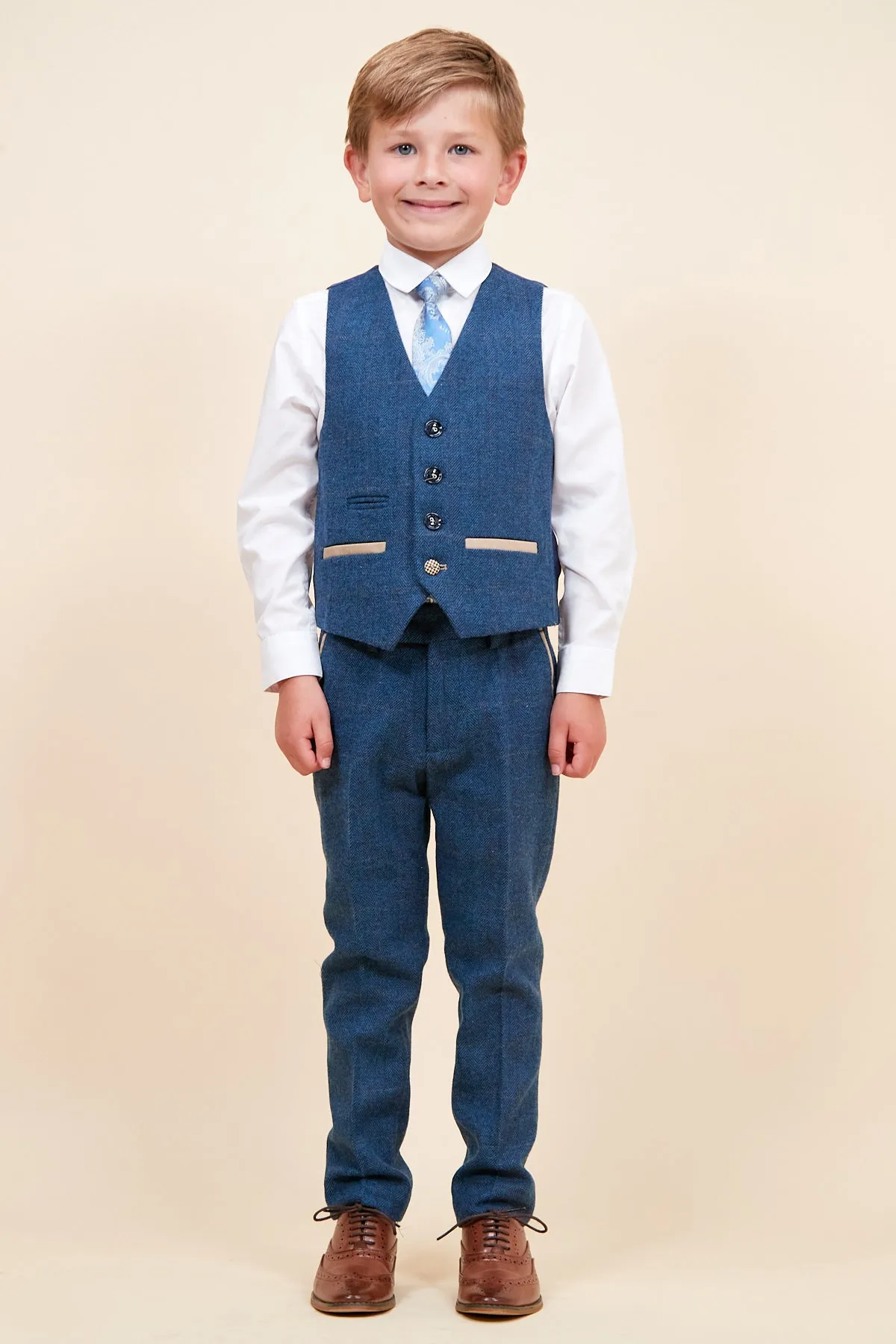 DION - Childrens Blue Tweed Check Three Piece Suit