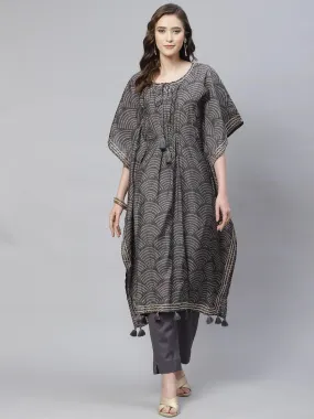 Divena Grey Modal Bandhej Kaftan Pant Set