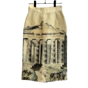 Dolce & Gabbana - Cream Silk Greek Ruins Temple Column Pencil - 40 US 10