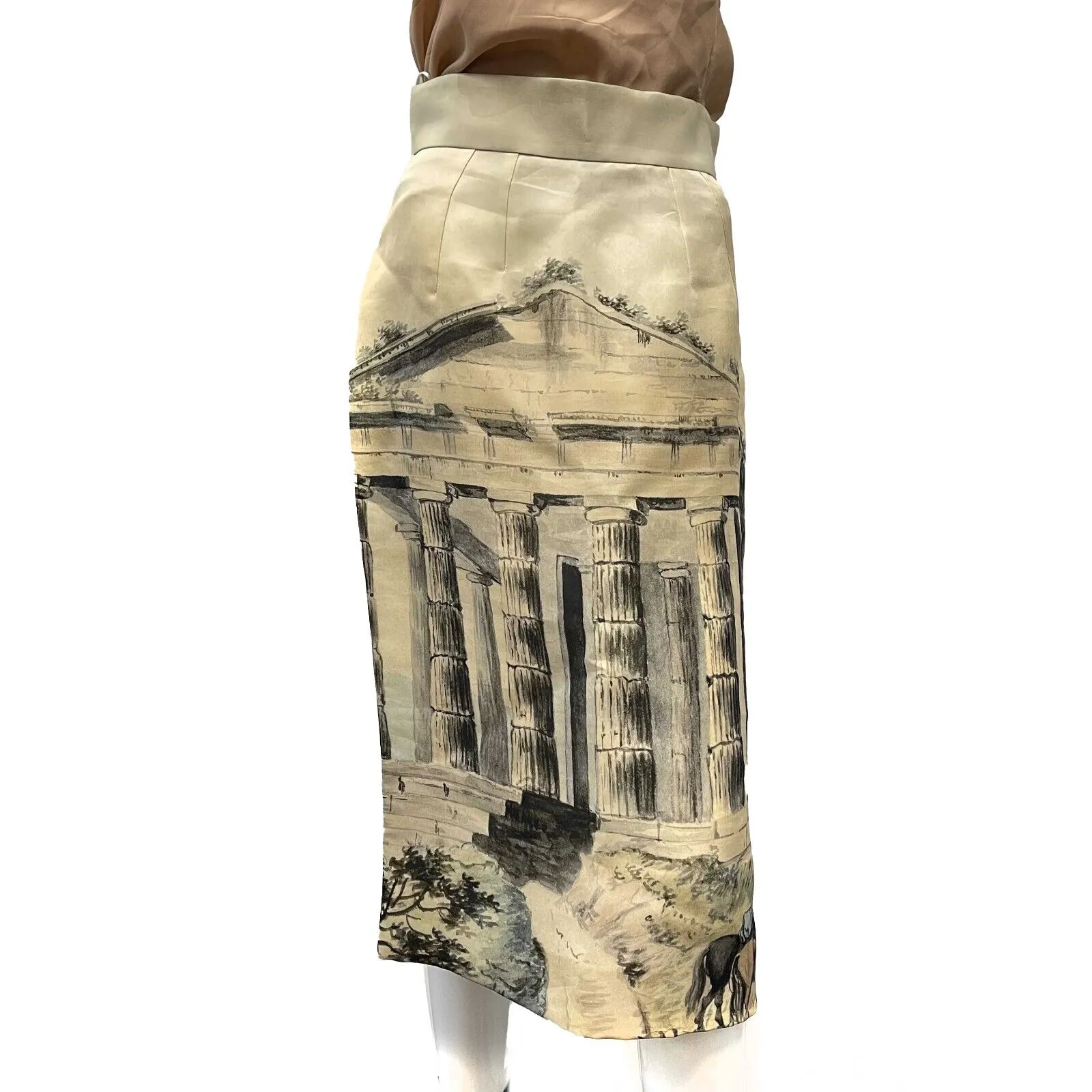 Dolce & Gabbana - Cream Silk Greek Ruins Temple Column Pencil - 40 US 10