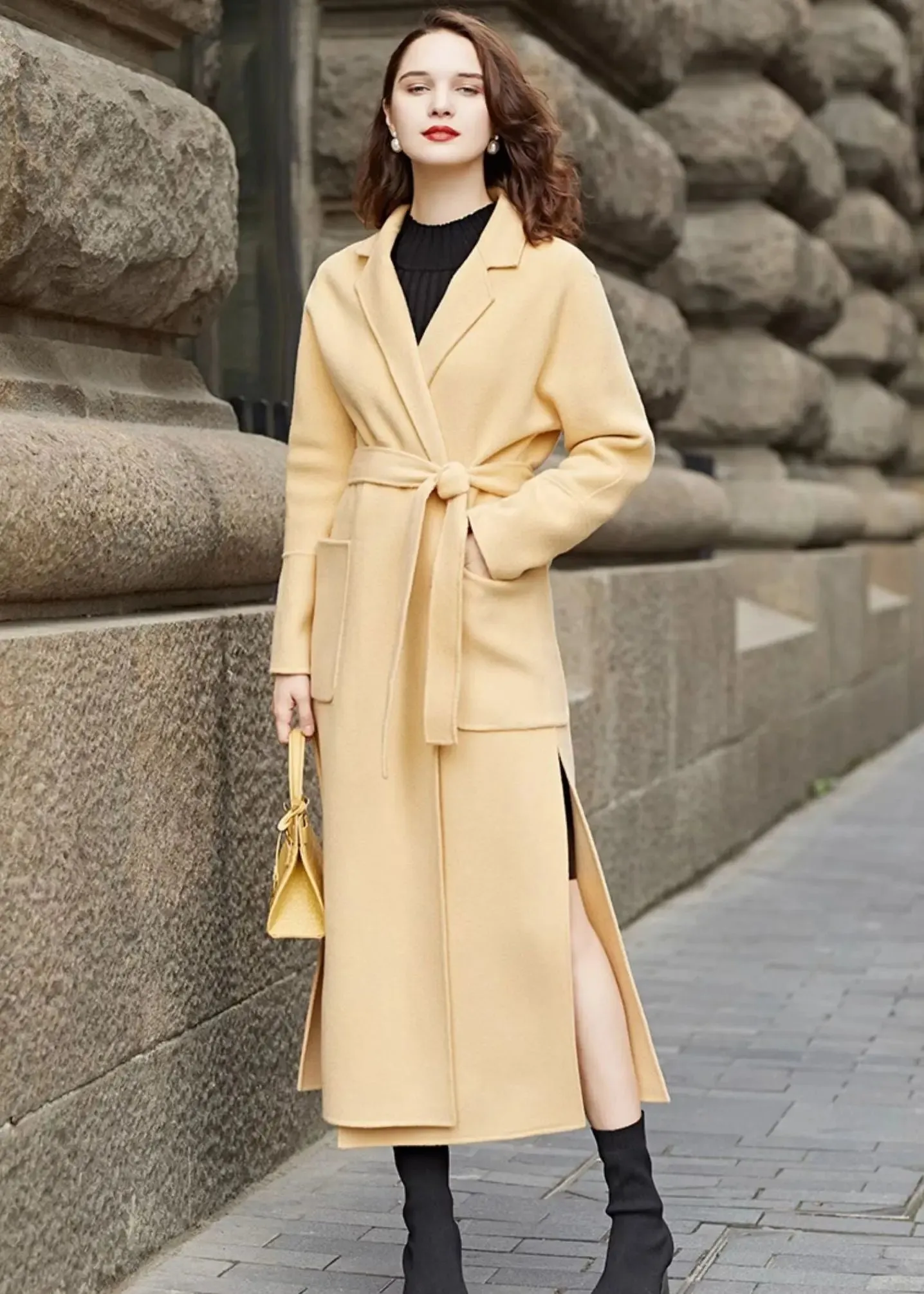 Double Face Wool Belted Long Coat