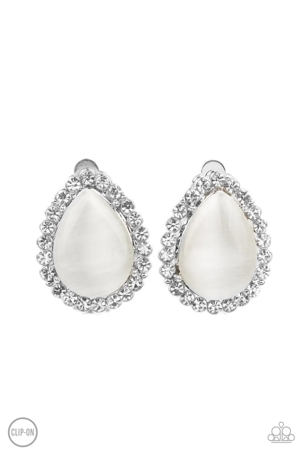 Downright Demure White Cat's Eye Clip On Earrings - Paparazzi Accessories