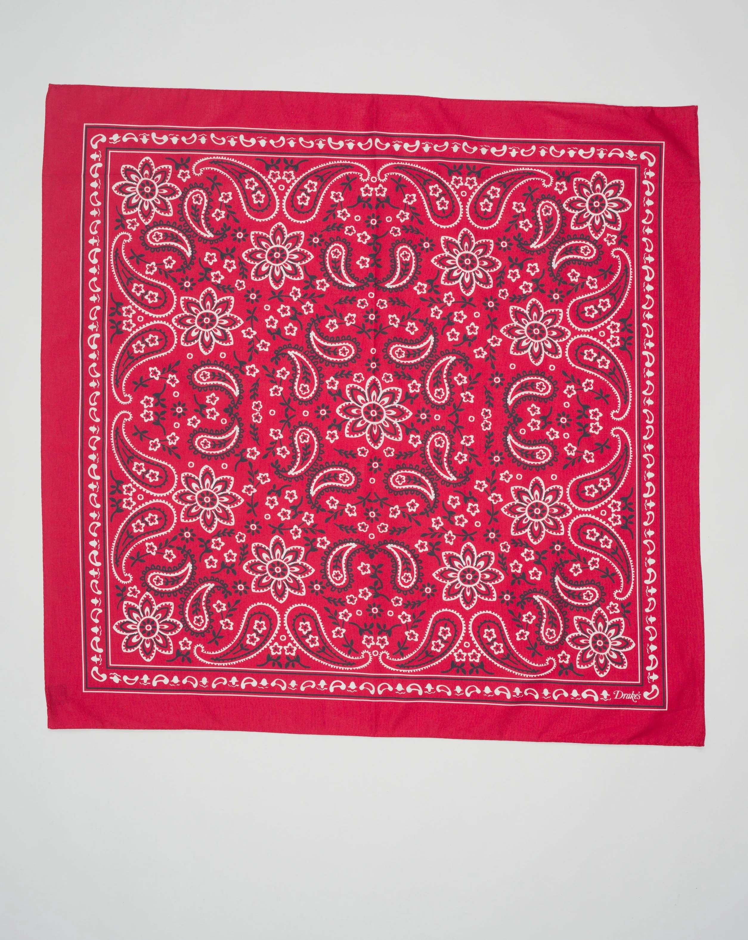 Drake's Cotton Paisley Bandana / Red