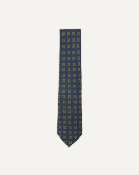 Drake's Diamond Medallion Print Madder Twill Silk Tie / Navy & Green