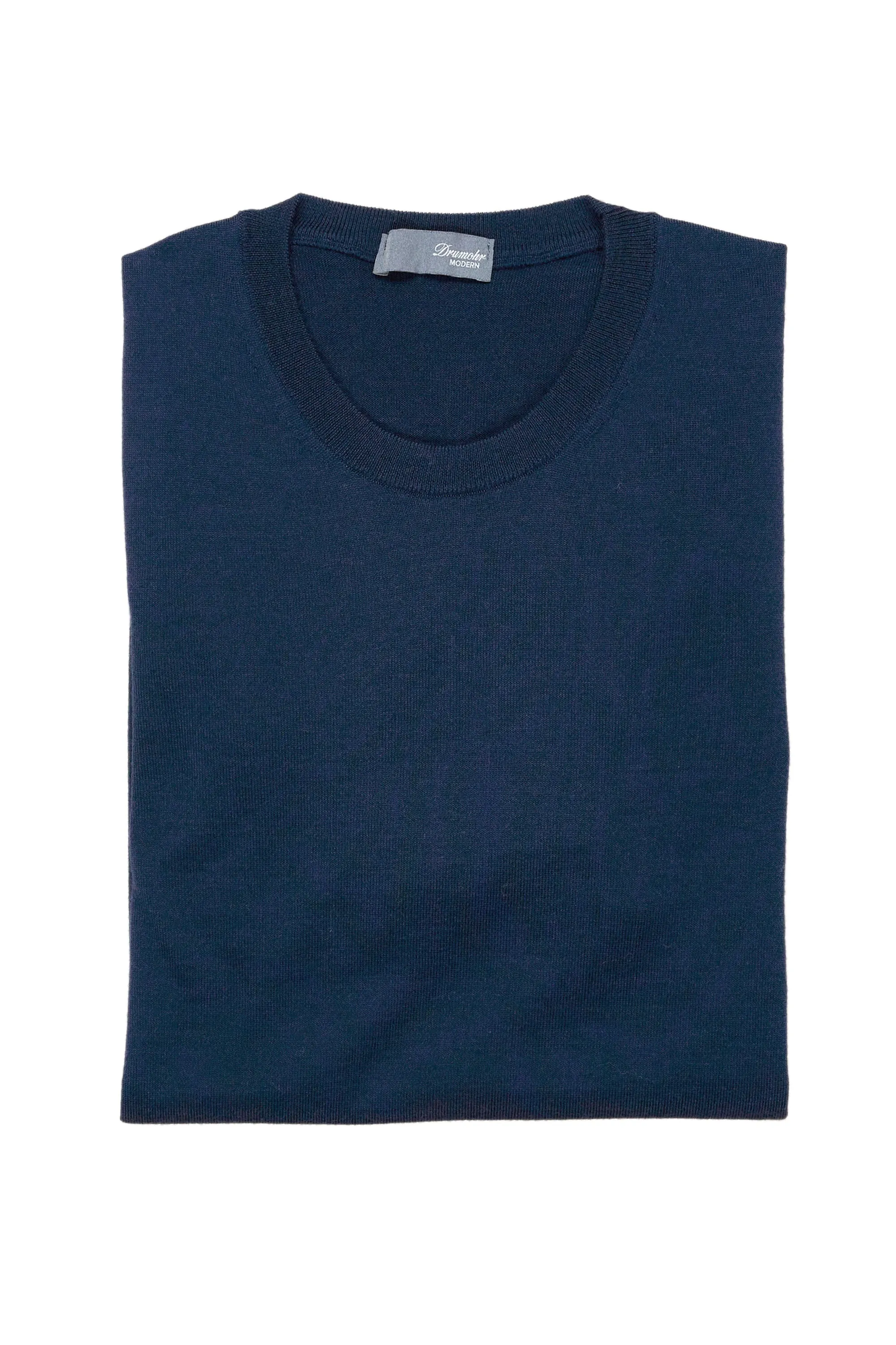 Drumohr Blue Extra Fine Merino Wool Crewneck Sweater