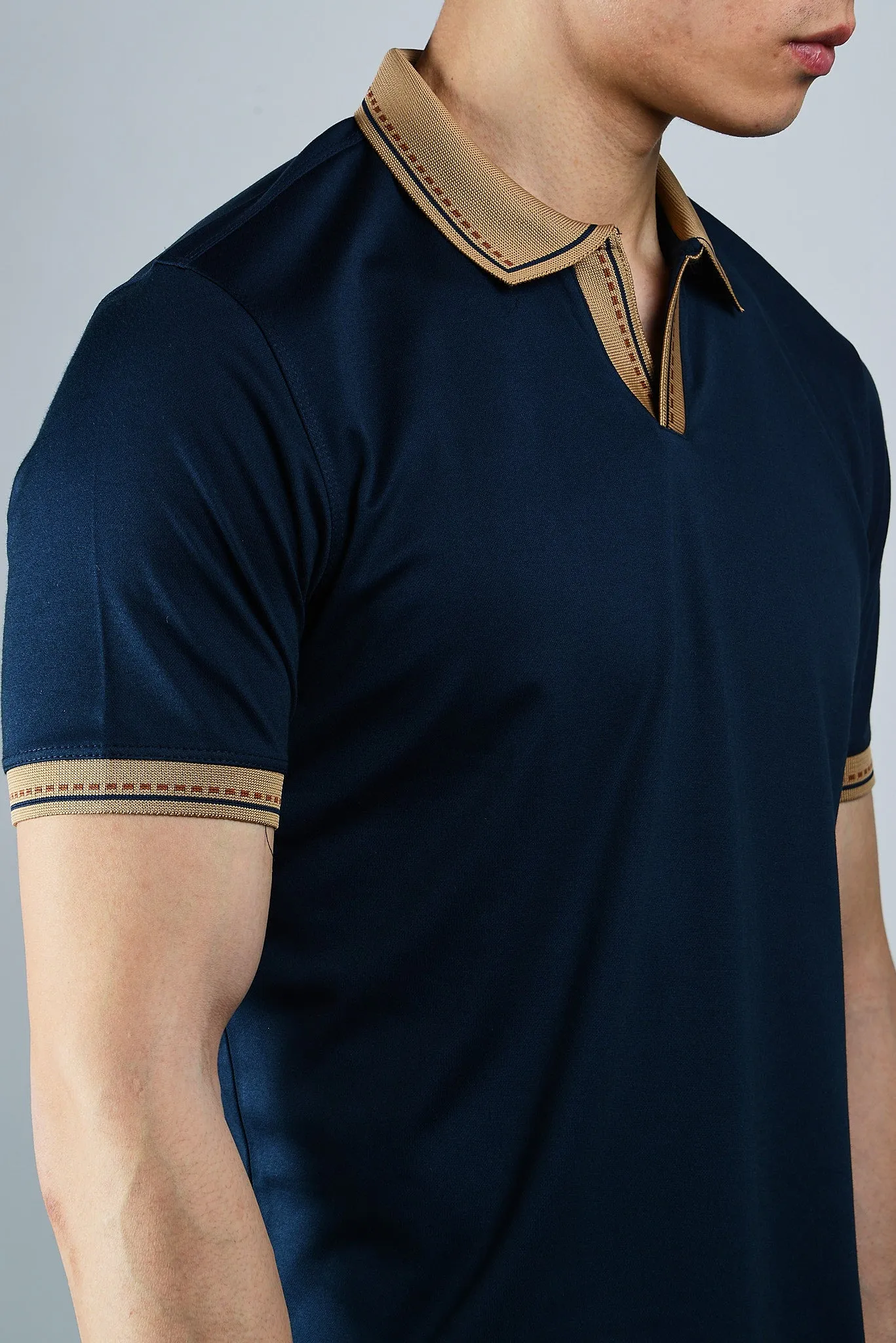 DT Euro Stripe Collar Merc Polo