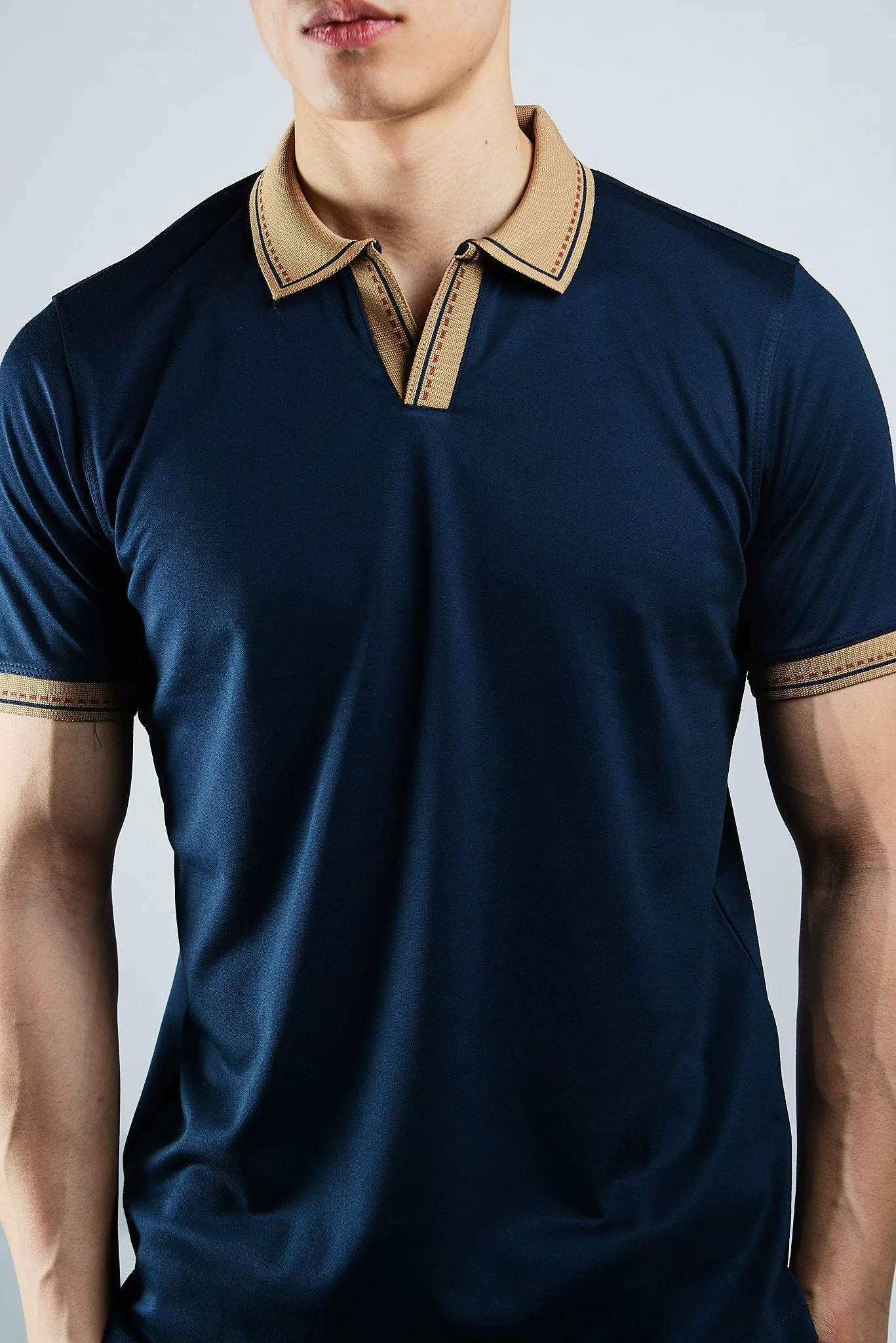 DT Euro Stripe Collar Merc Polo