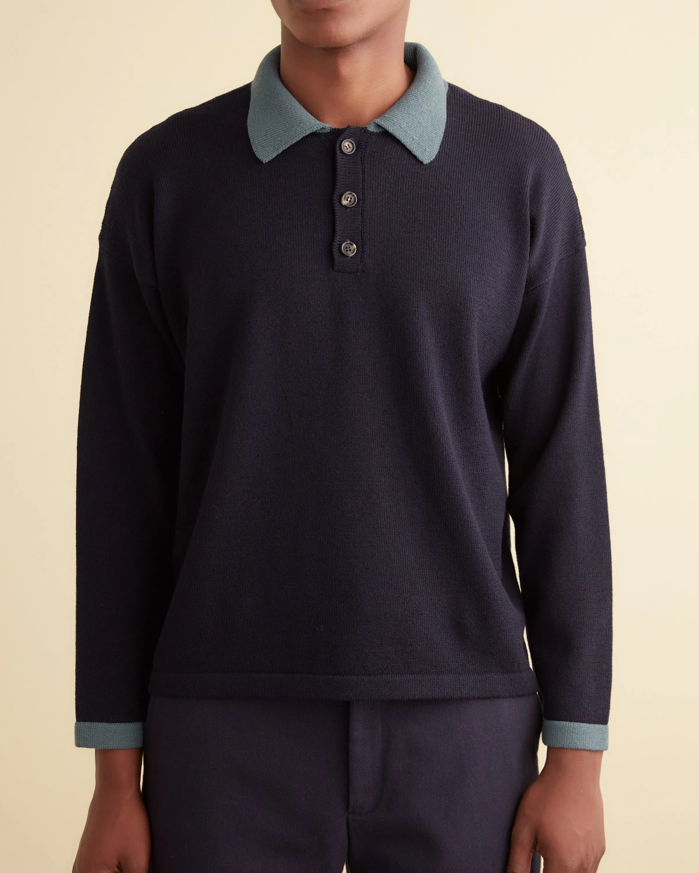 Duotone Crepe Polo - Navy