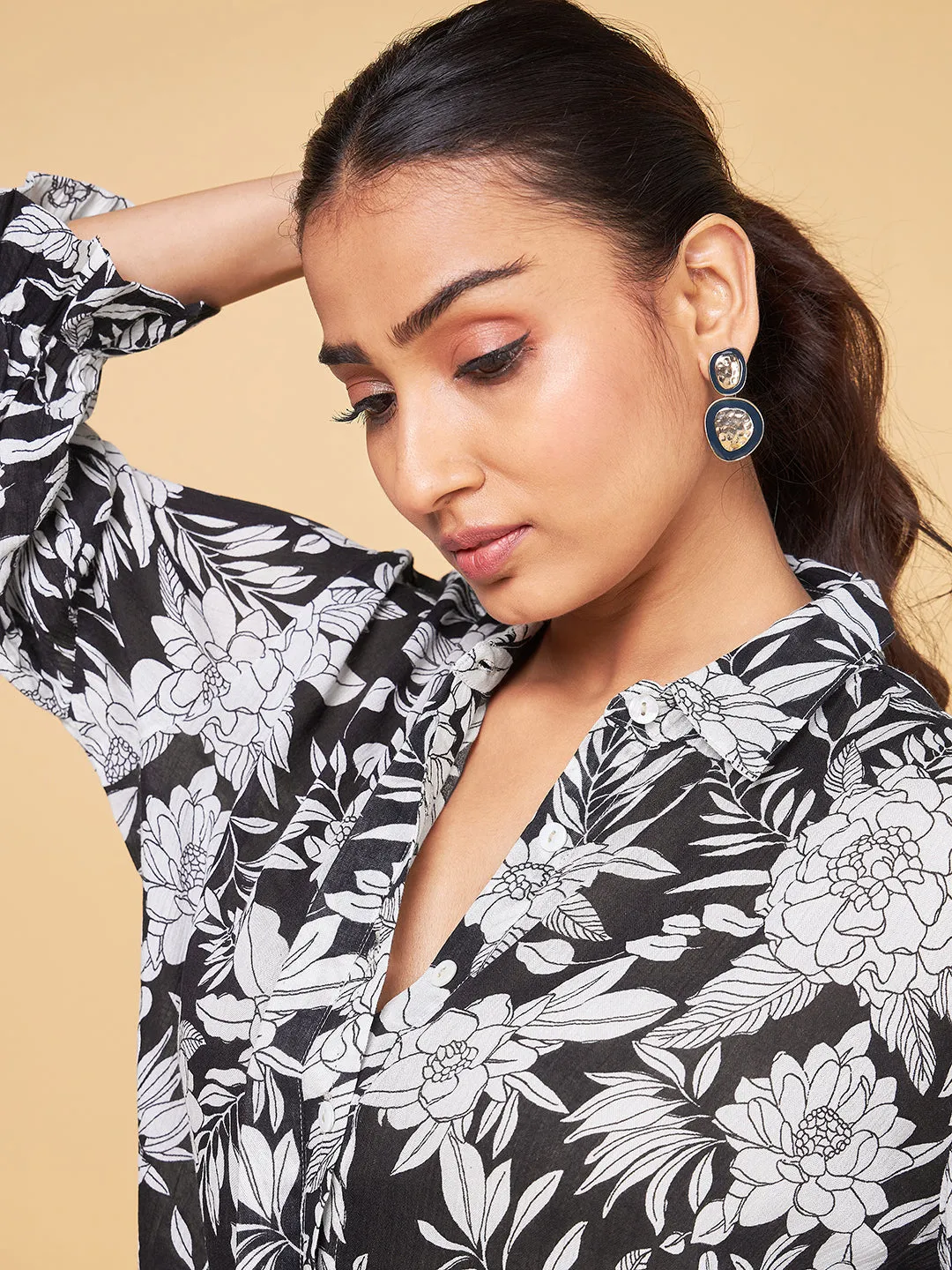 Echoes of Bliss Black floral Shirt