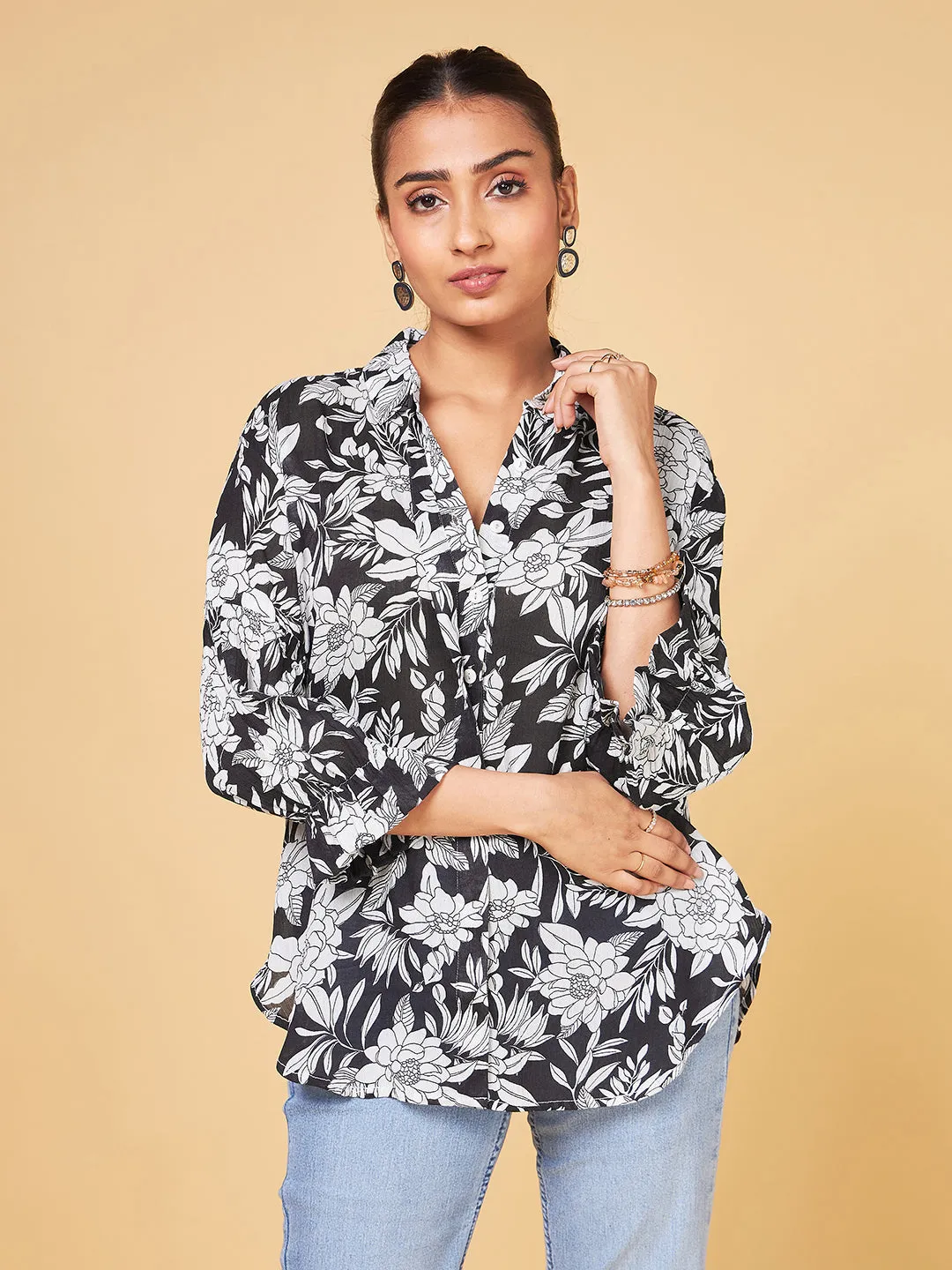 Echoes of Bliss Black floral Shirt