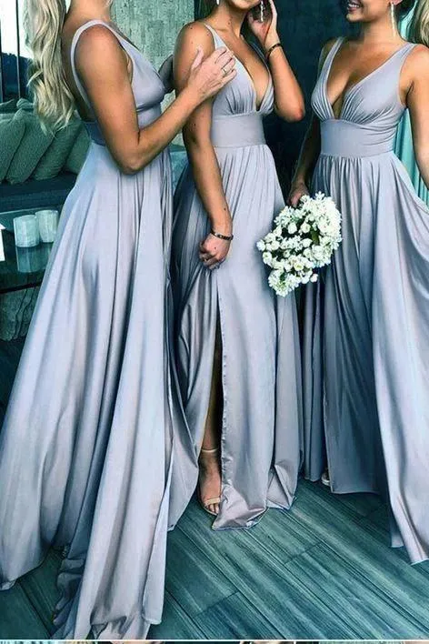 Elegant A line Floor Length Prom Dresses Simple Bridesmaid Dress SH268