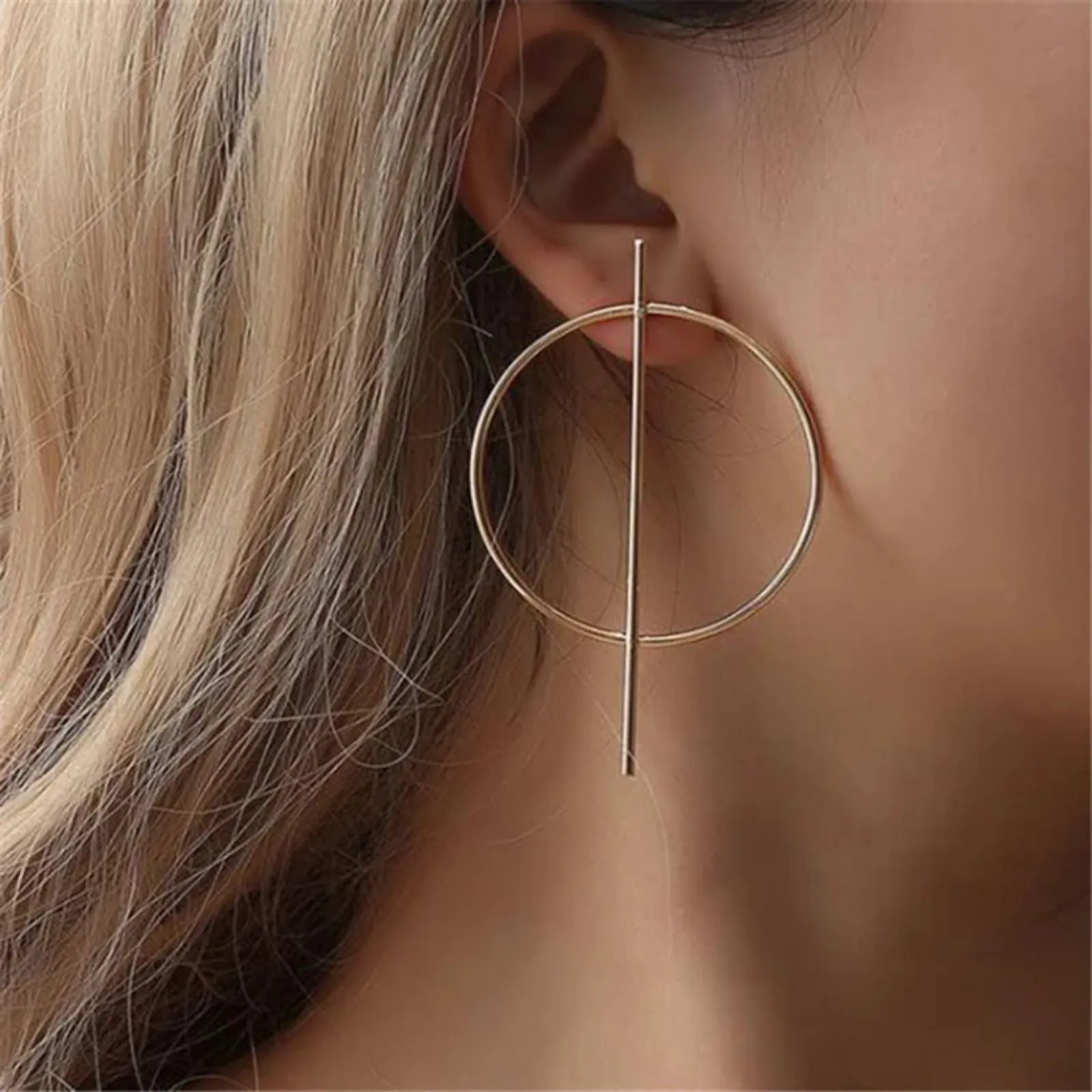 Elegant Round Geometric Stud 14K Gold Plated Earrings