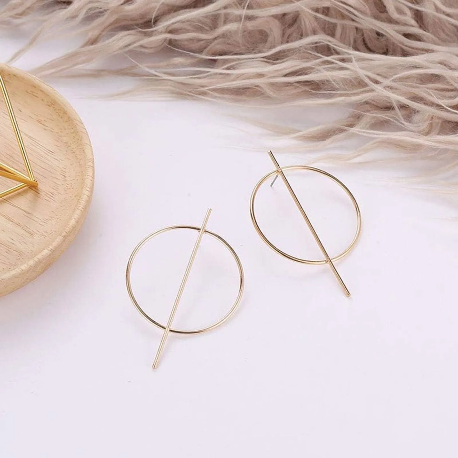 Elegant Round Geometric Stud 14K Gold Plated Earrings