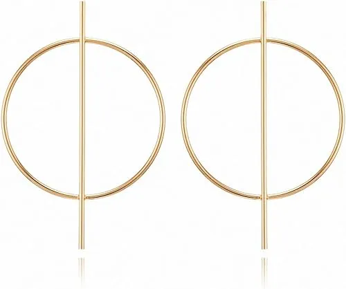 Elegant Round Geometric Stud 14K Gold Plated Earrings