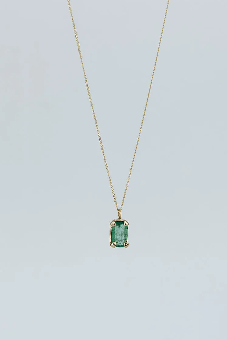 Emerald Prong Set Necklace - 14k