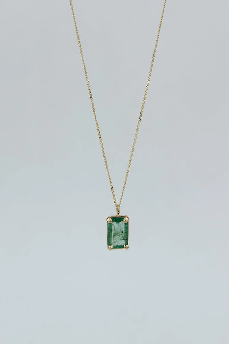 Emerald Prong Set Necklace - 14k