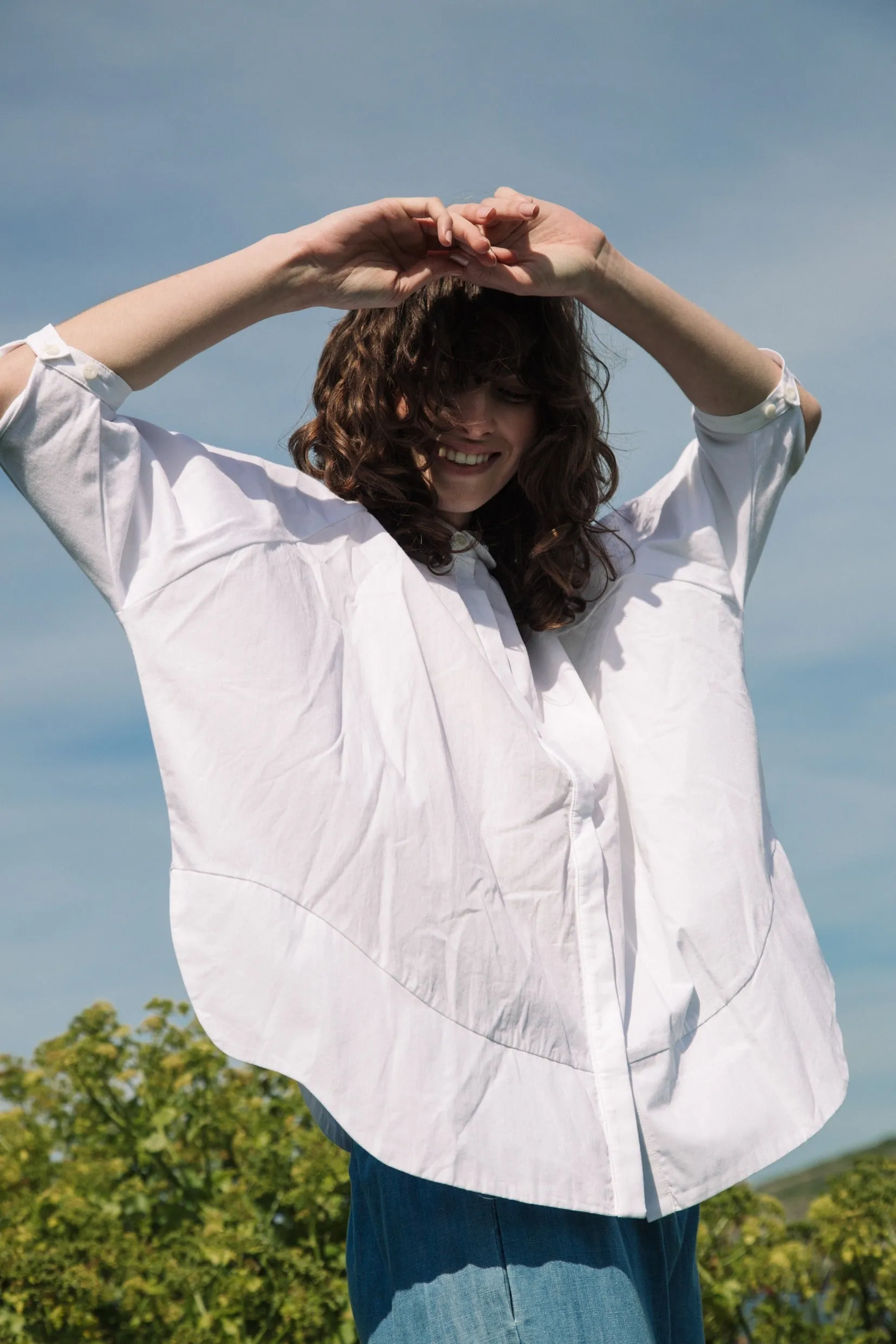 Everly Organic Cotton Batwing Shirt in White