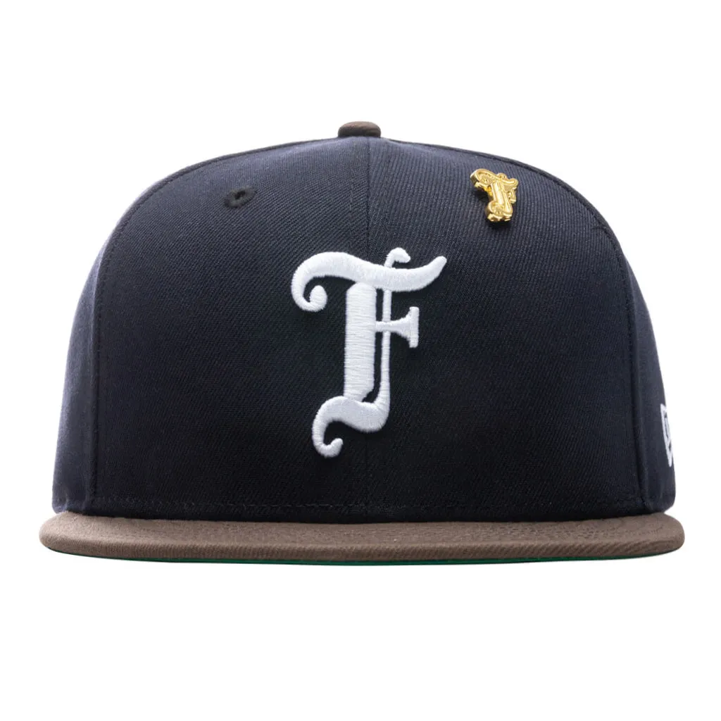 Feature x New Era Old English F Snapback Hat w/ Pin - Navy/Walnut