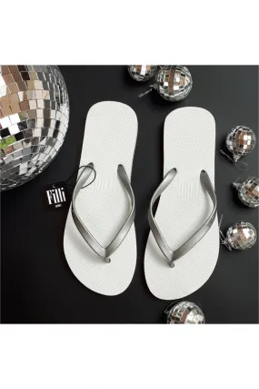 Filli London Naked Flip Flops - Silver On White