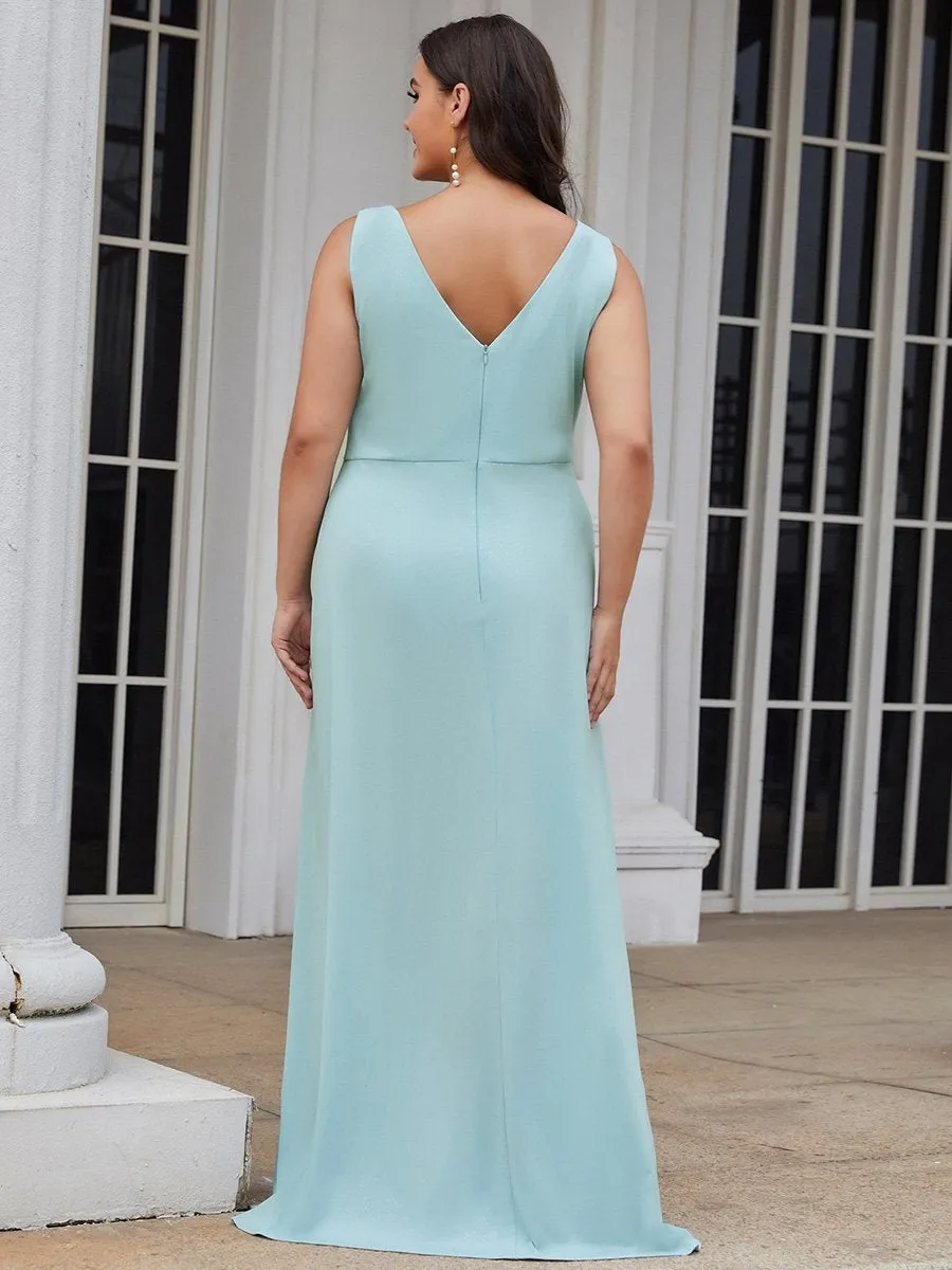 Floor Length V Neck Shimmery Wholesale Plus Size Evening Dresses