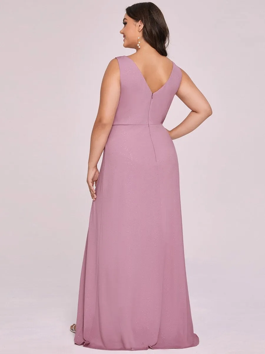 Floor Length V Neck Shimmery Wholesale Plus Size Evening Dresses