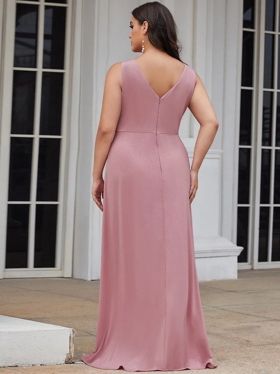 Floor Length V Neck Shimmery Wholesale Plus Size Evening Dresses