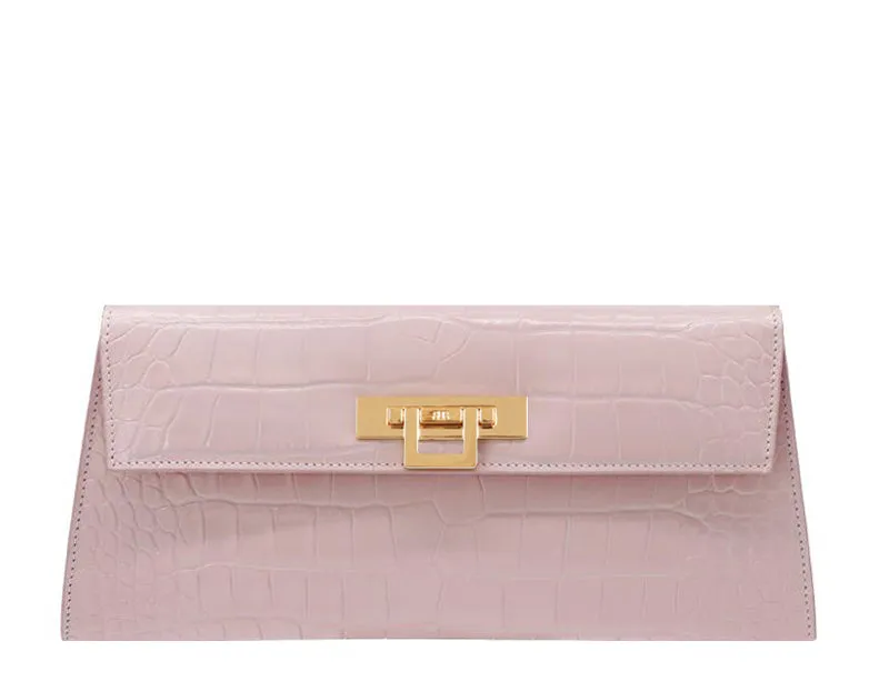 Fonteyn Clutch Orinoco 'Croc' Print Calf Leather Handbag - Rose