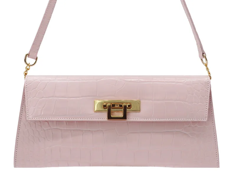 Fonteyn Clutch Orinoco 'Croc' Print Calf Leather Handbag - Rose