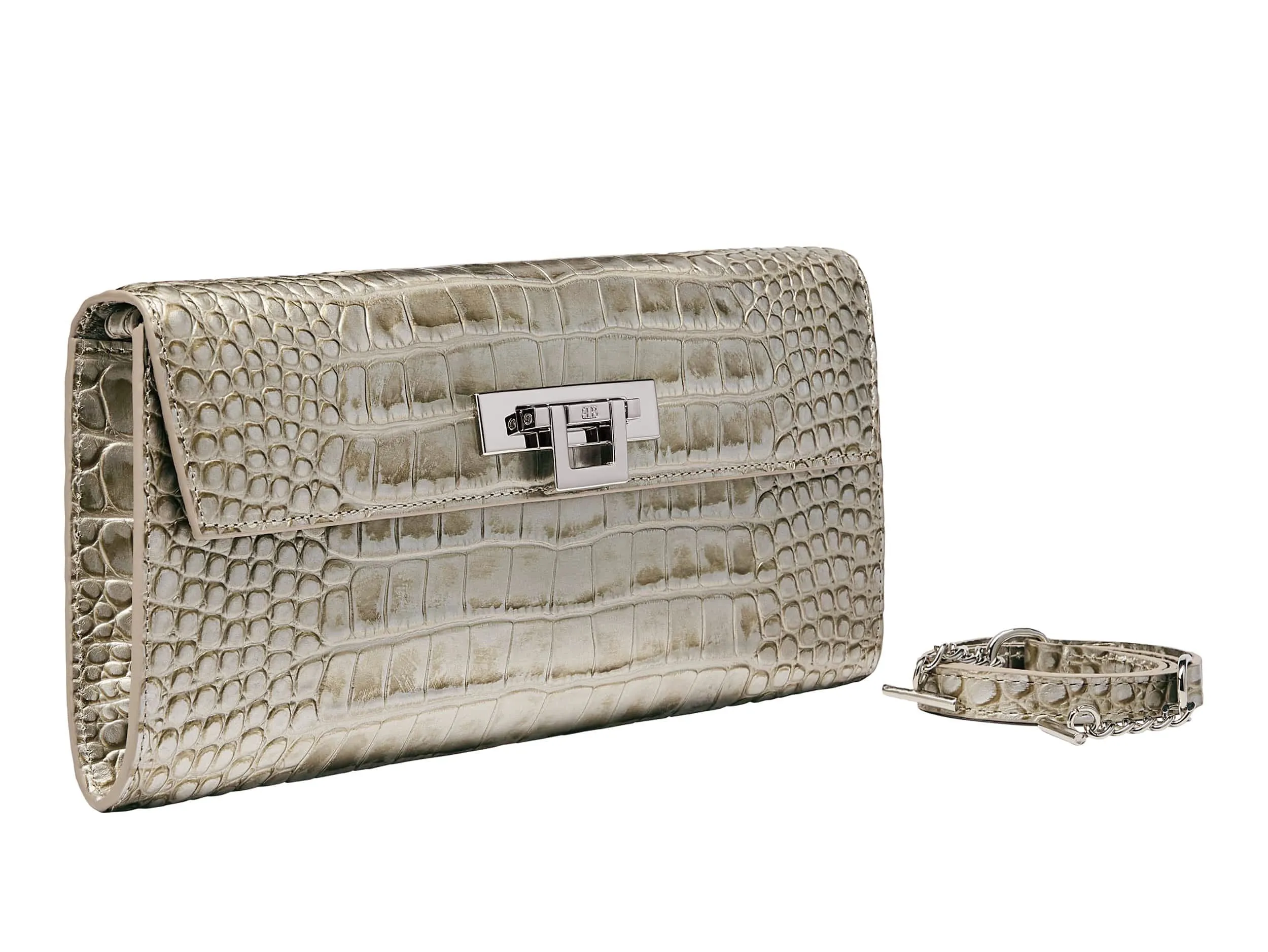 Fonteyn Clutch Orinoco 'Croc' Print Calf Leather Handbag - Silver